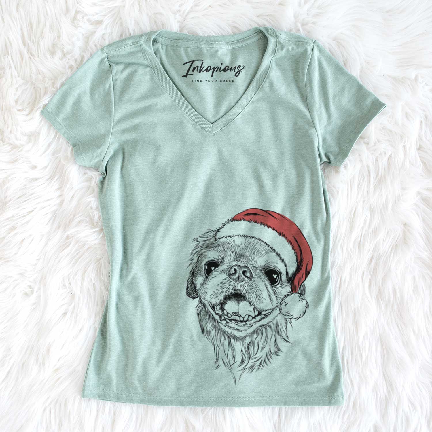 Santa Wally the Pekingese - Women's V-neck Shirt