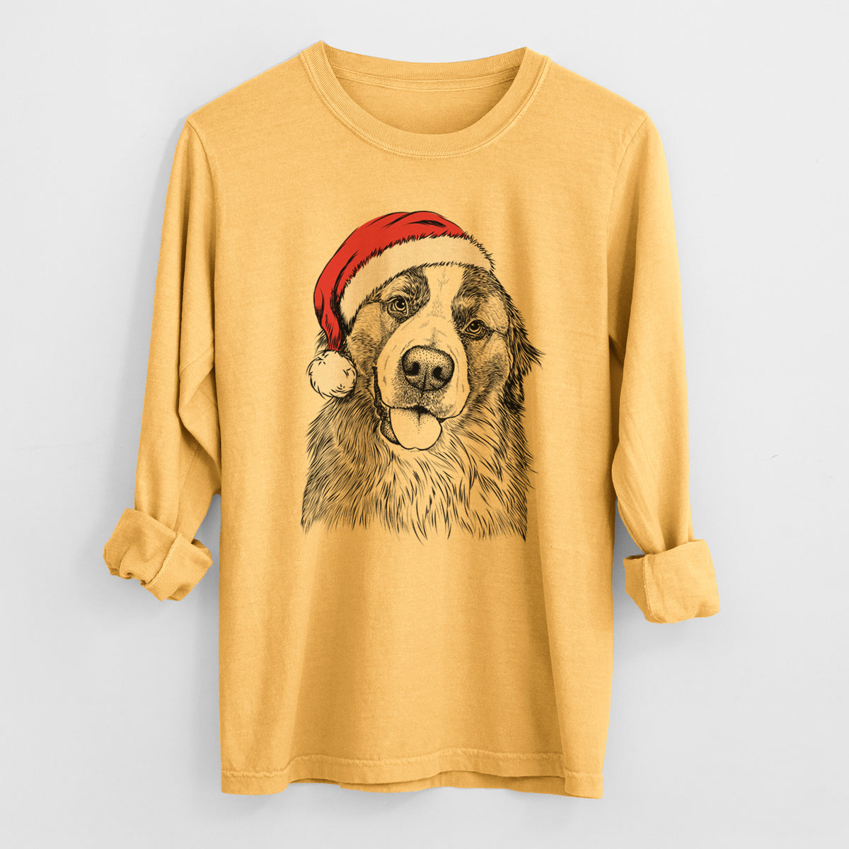 Santa Walter the Bernese Mountain Dog Mix - Heavyweight 100% Cotton Long Sleeve