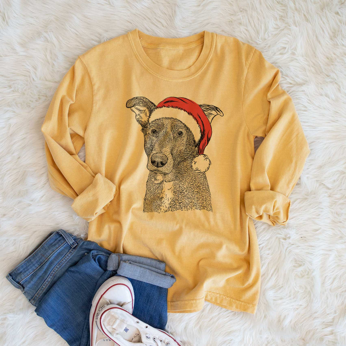 Santa Wilbur the Shepherd Mix - Heavyweight 100% Cotton Long Sleeve