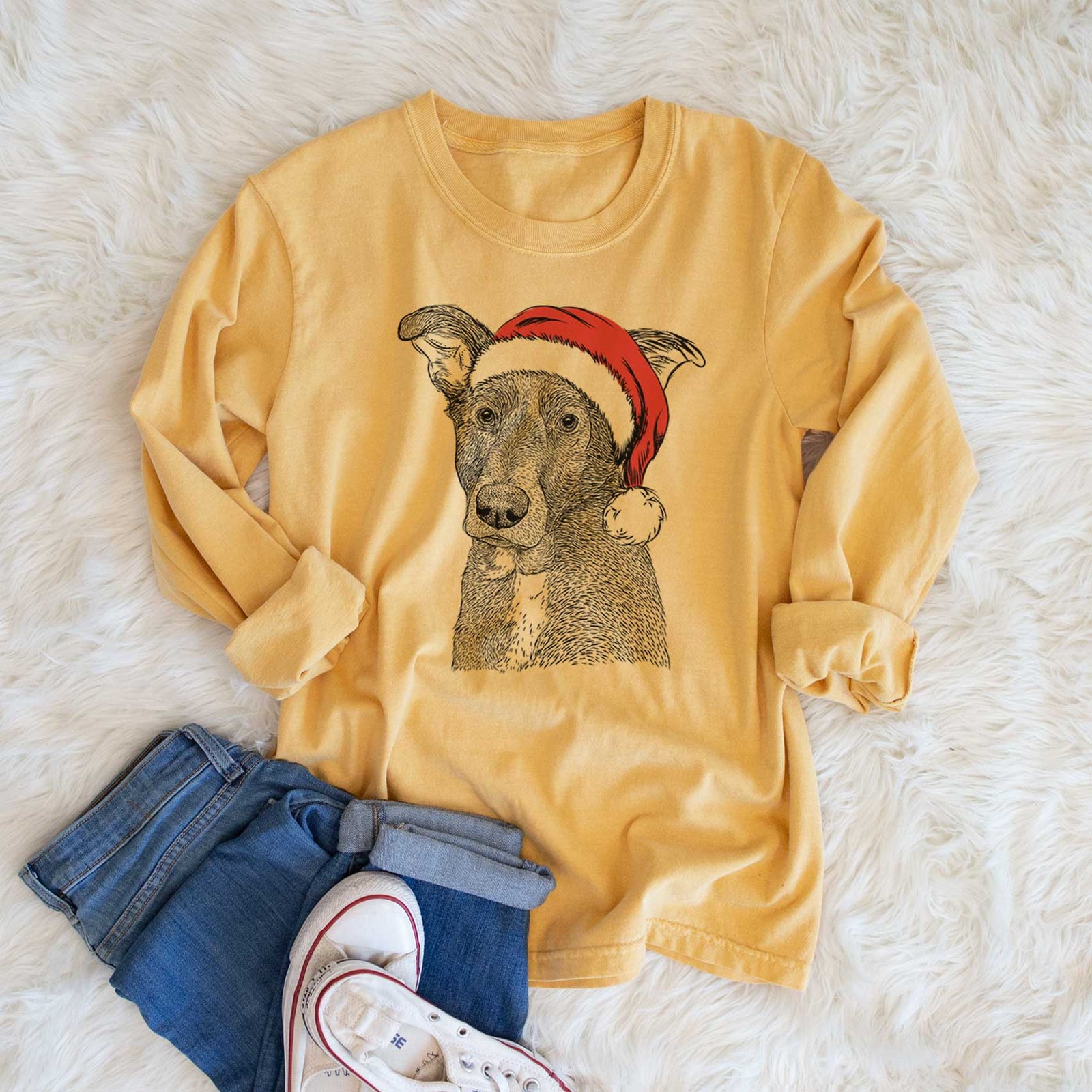 Santa Wilbur the Shepherd Mix - Heavyweight 100% Cotton Long Sleeve