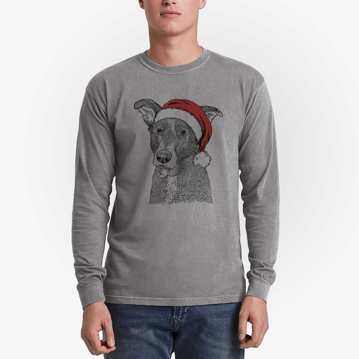 Santa Wilbur the Shepherd Mix - Heavyweight 100% Cotton Long Sleeve