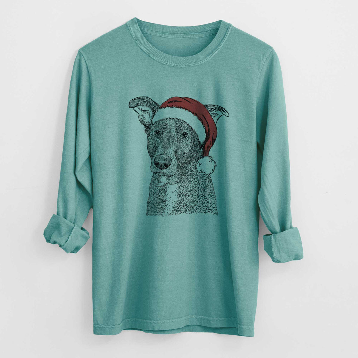Santa Wilbur the Shepherd Mix - Heavyweight 100% Cotton Long Sleeve