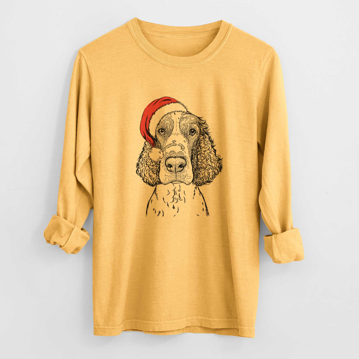 Santa Wilbur the English Springer Spaniel - Heavyweight 100% Cotton Long Sleeve
