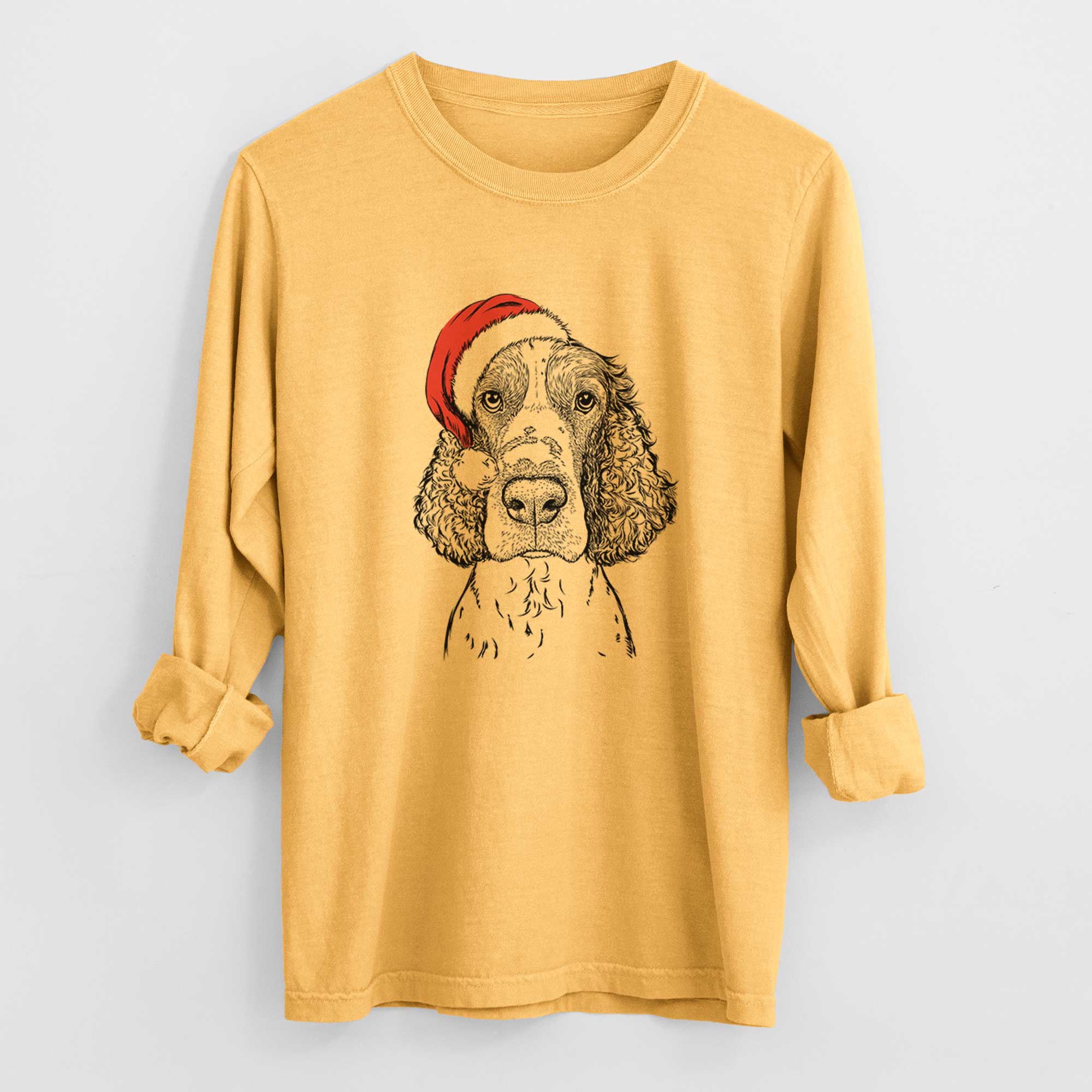 Santa Wilbur the English Springer Spaniel - Heavyweight 100% Cotton Long Sleeve