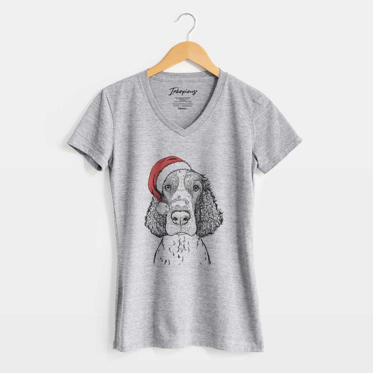 Santa Wilbur the English Springer Spaniel - Women's V-neck Shirt