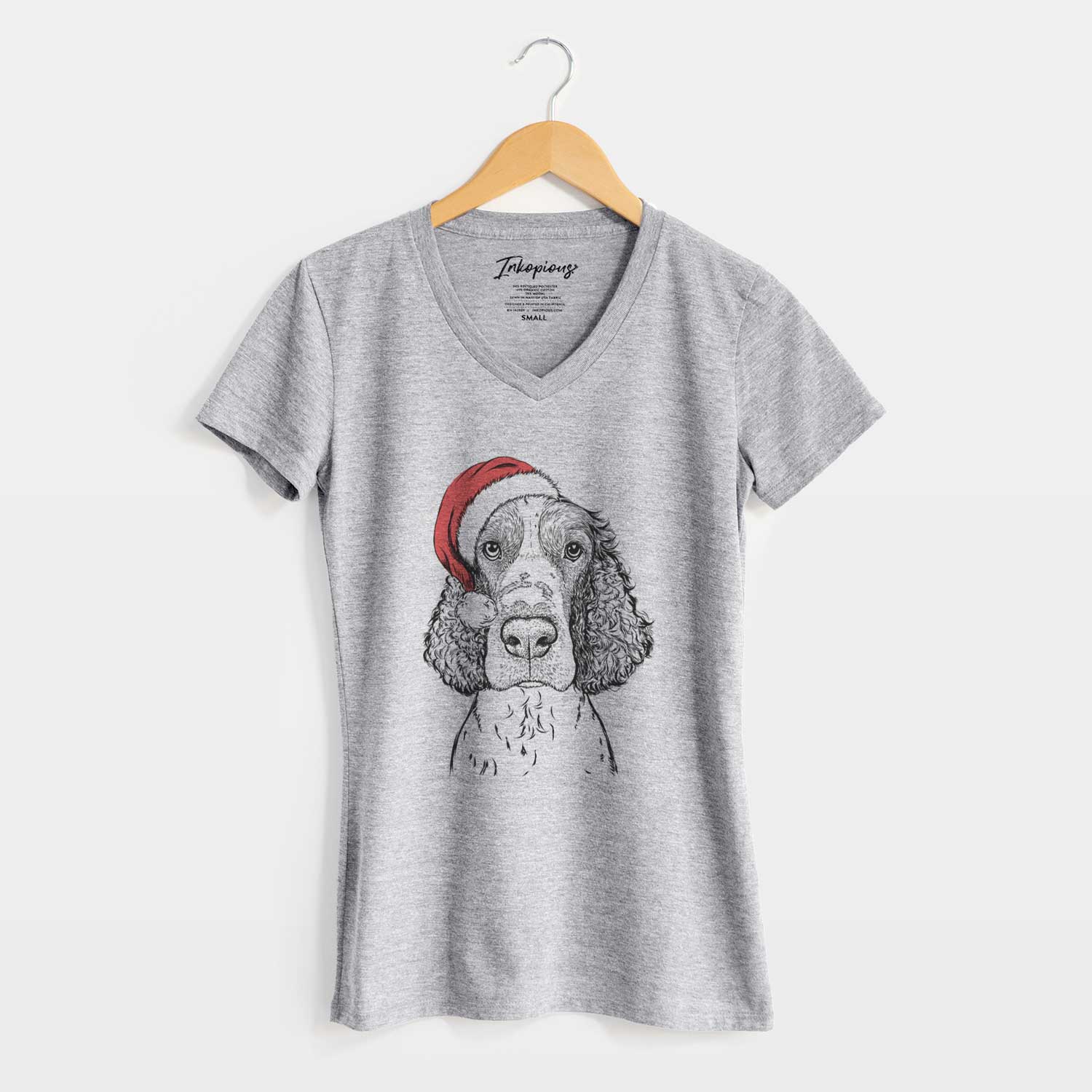 Santa Wilbur the English Springer Spaniel - Women's V-neck Shirt