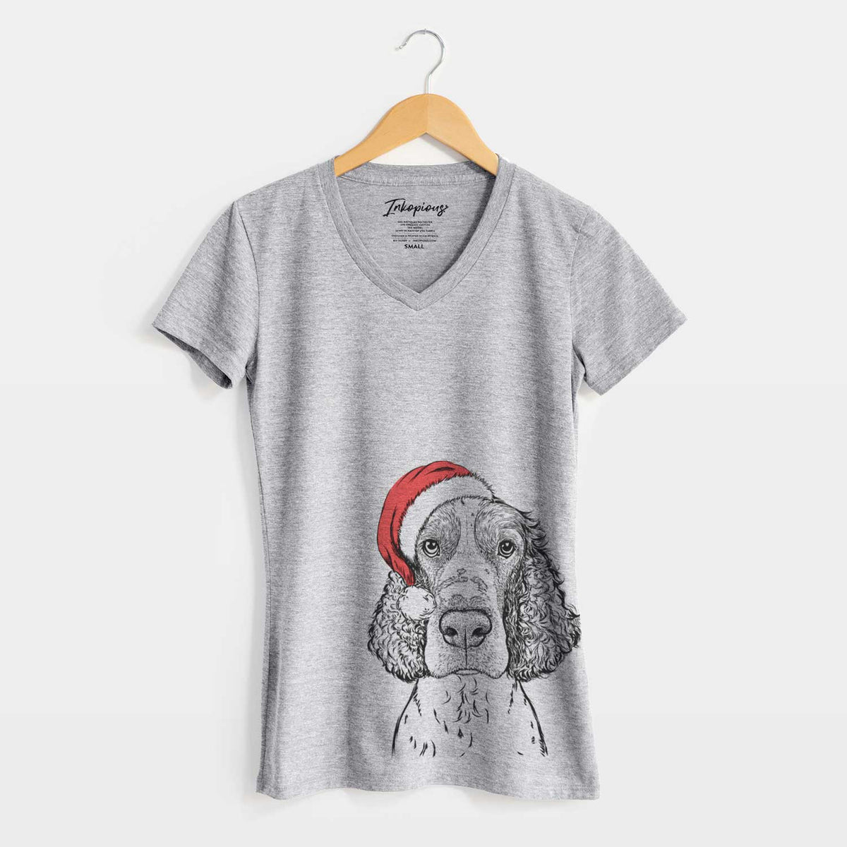 Santa Wilbur the English Springer Spaniel - Women's V-neck Shirt