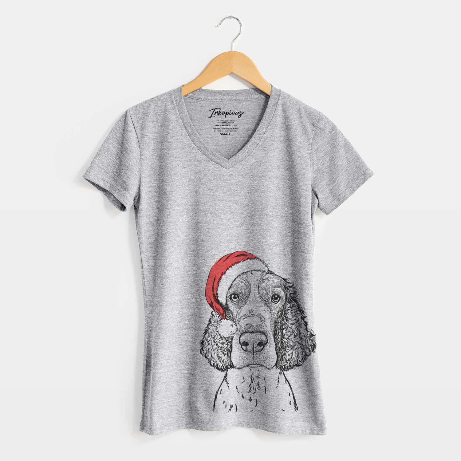 Santa Wilbur the English Springer Spaniel - Women's V-neck Shirt