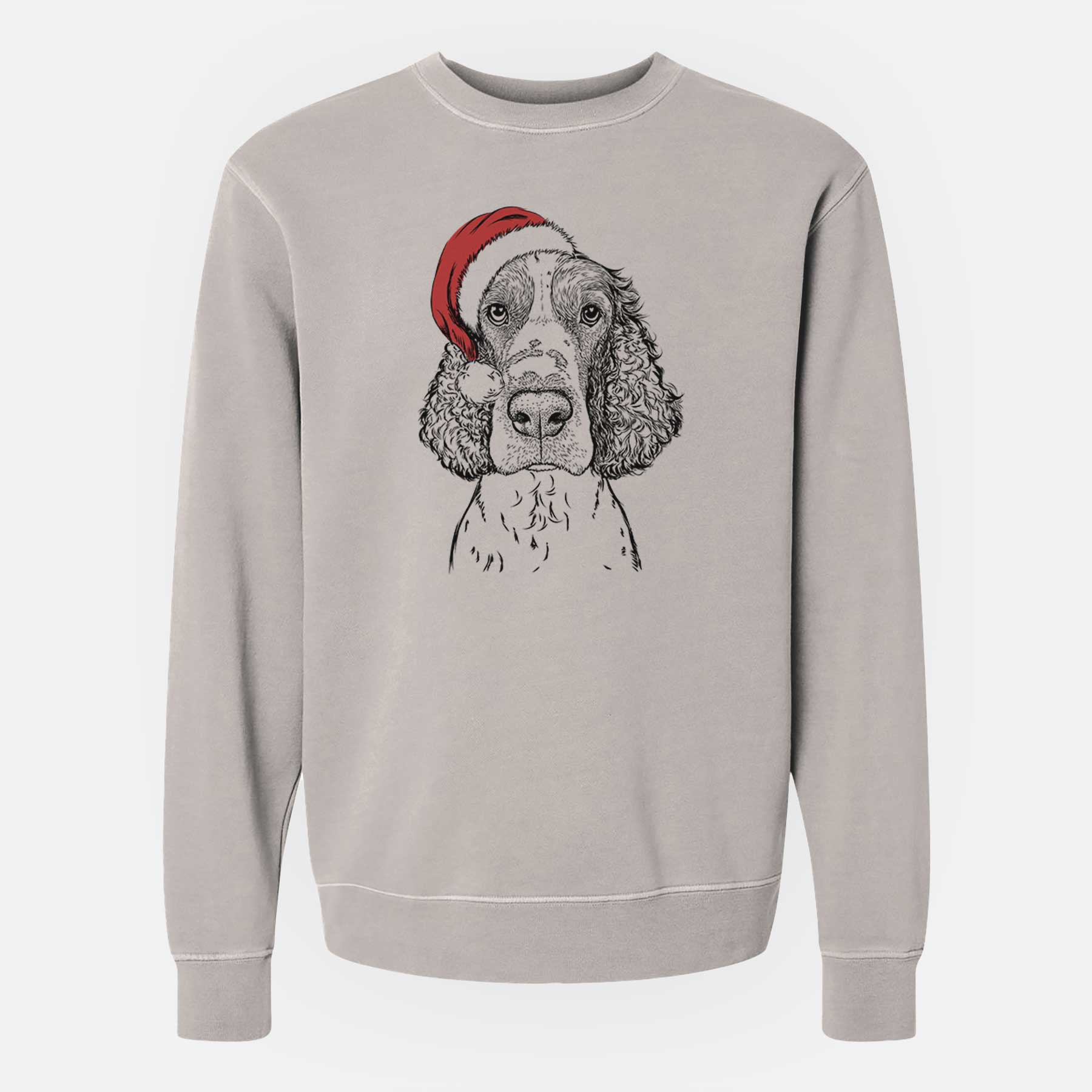 Santa Wilbur the English Springer Spaniel - Unisex Pigment Dyed Crew Sweatshirt
