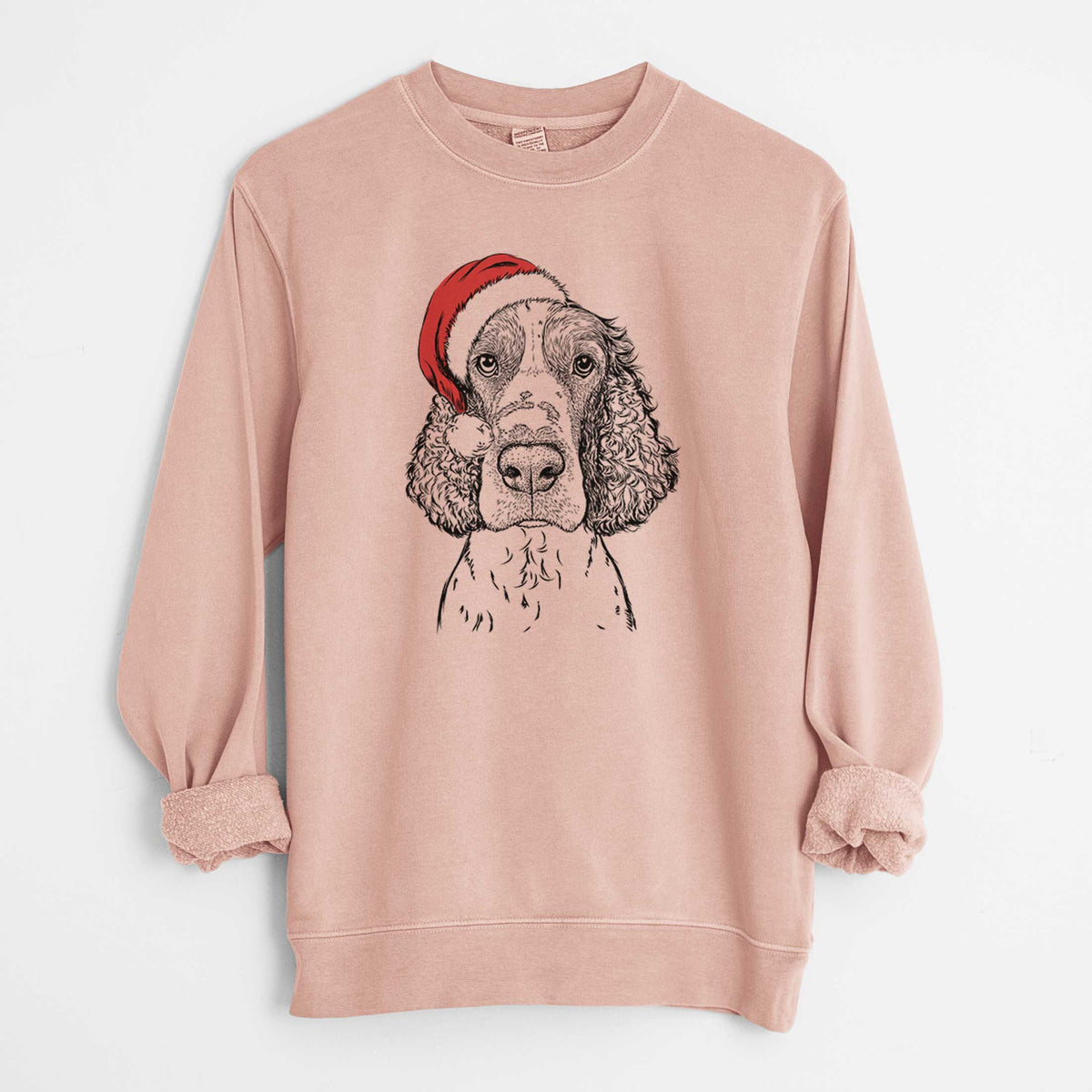 Santa Wilbur the English Springer Spaniel - Unisex Pigment Dyed Crew Sweatshirt