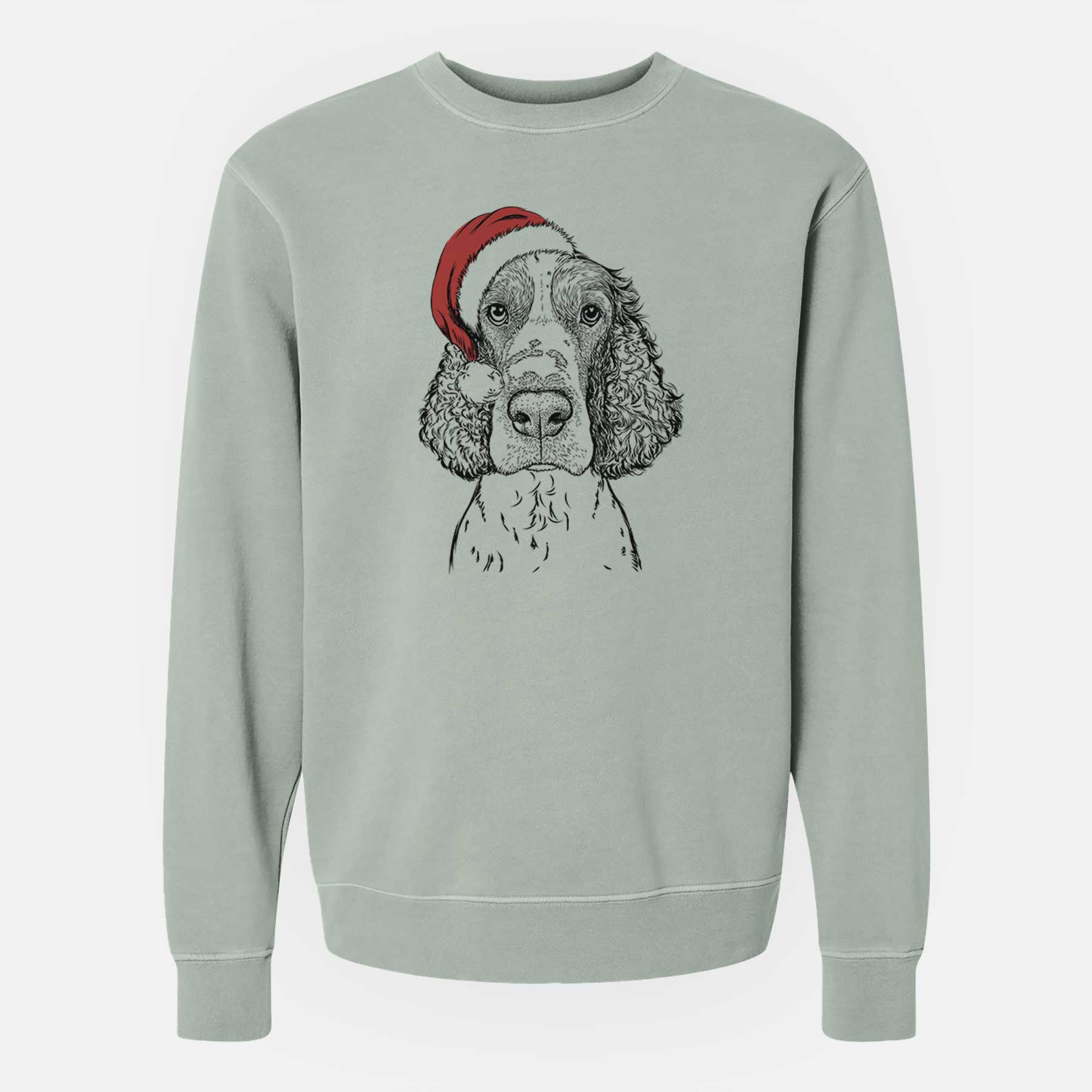 Santa Wilbur the English Springer Spaniel - Unisex Pigment Dyed Crew Sweatshirt