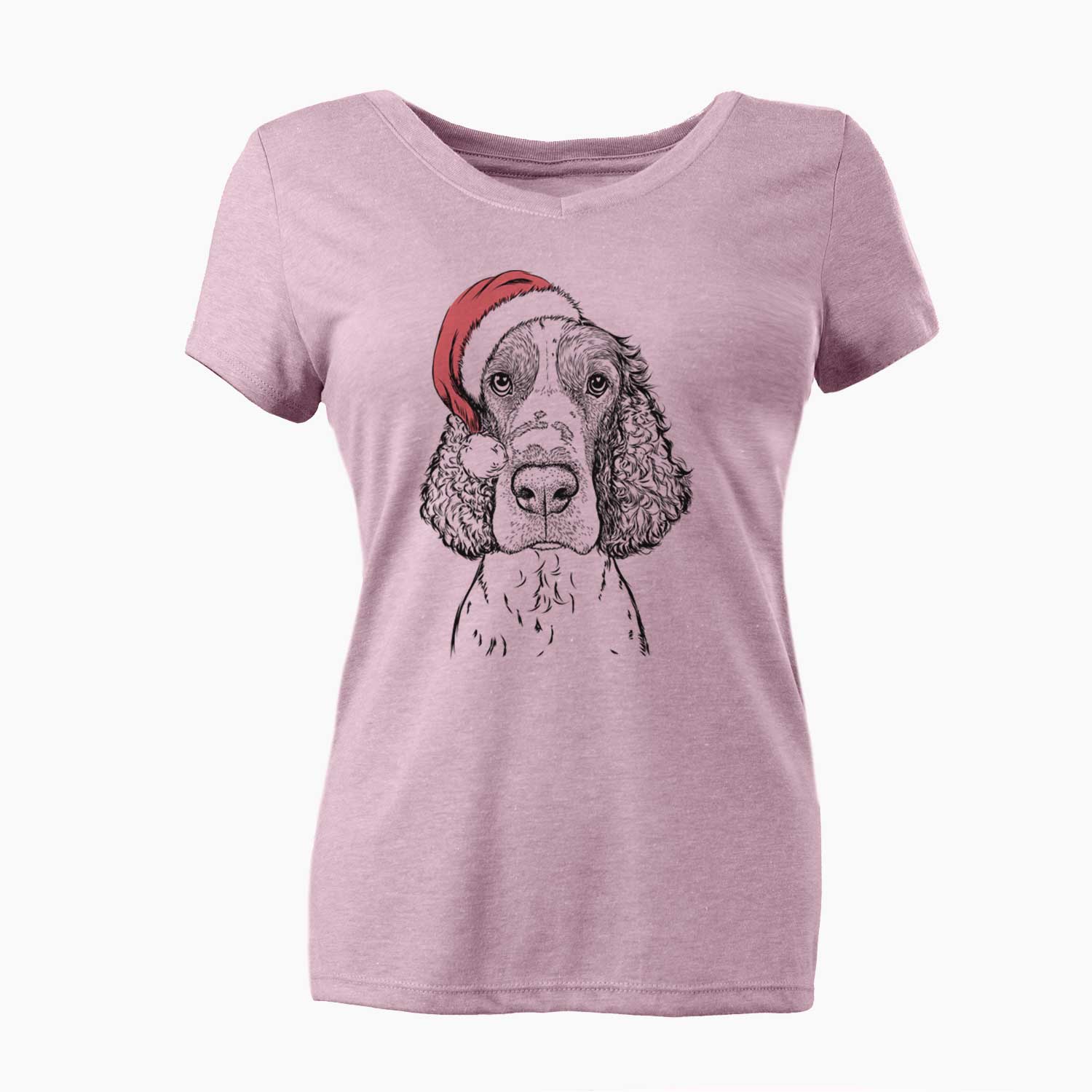 Santa Wilbur the English Springer Spaniel - Women's V-neck Shirt