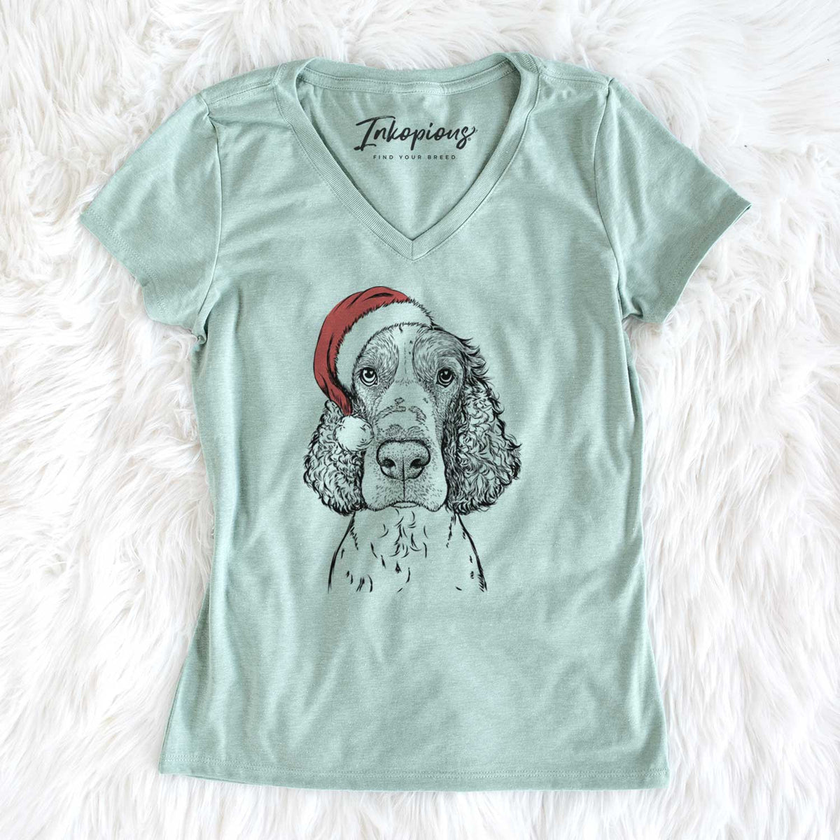Santa Wilbur the English Springer Spaniel - Women's V-neck Shirt