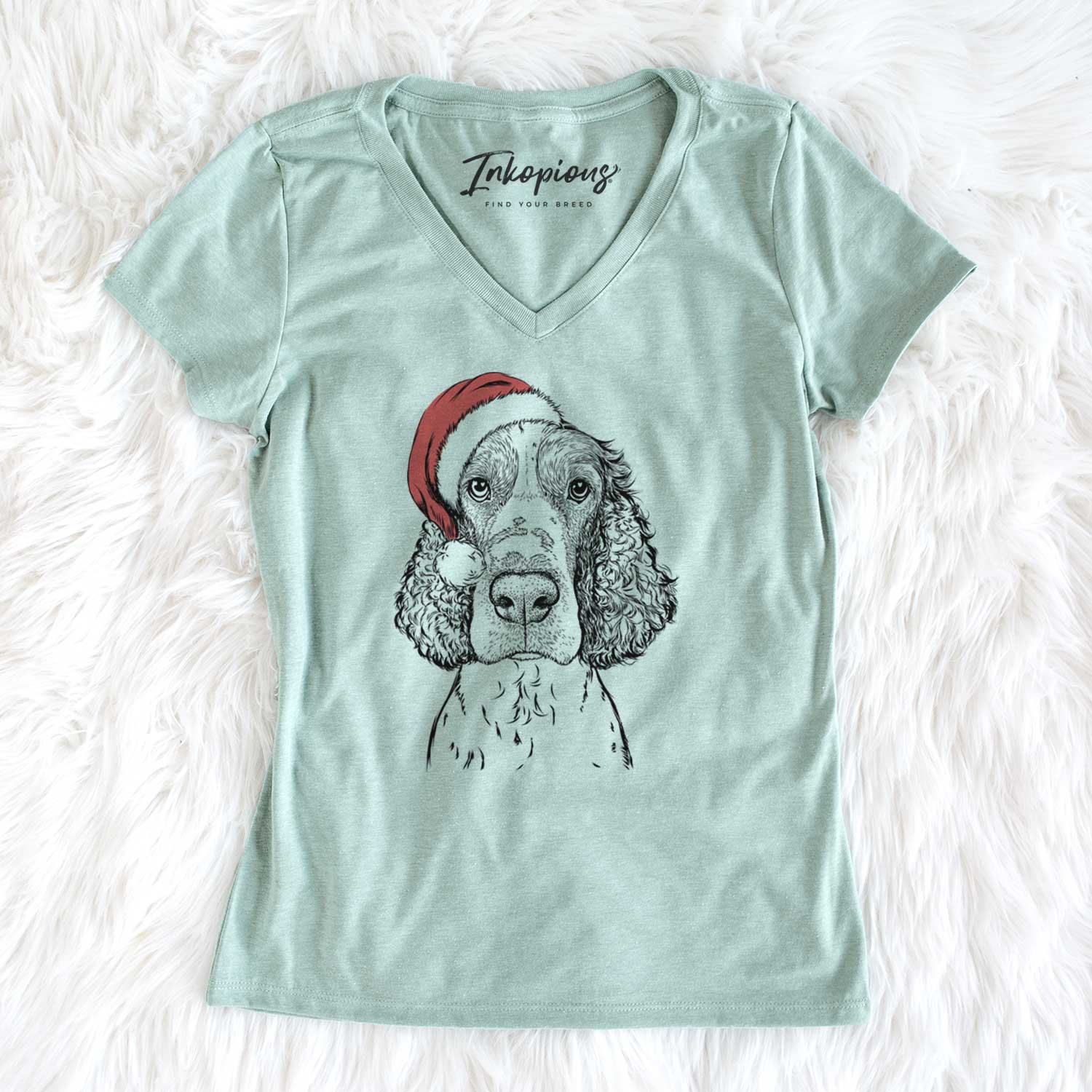 Santa Wilbur the English Springer Spaniel - Women's V-neck Shirt