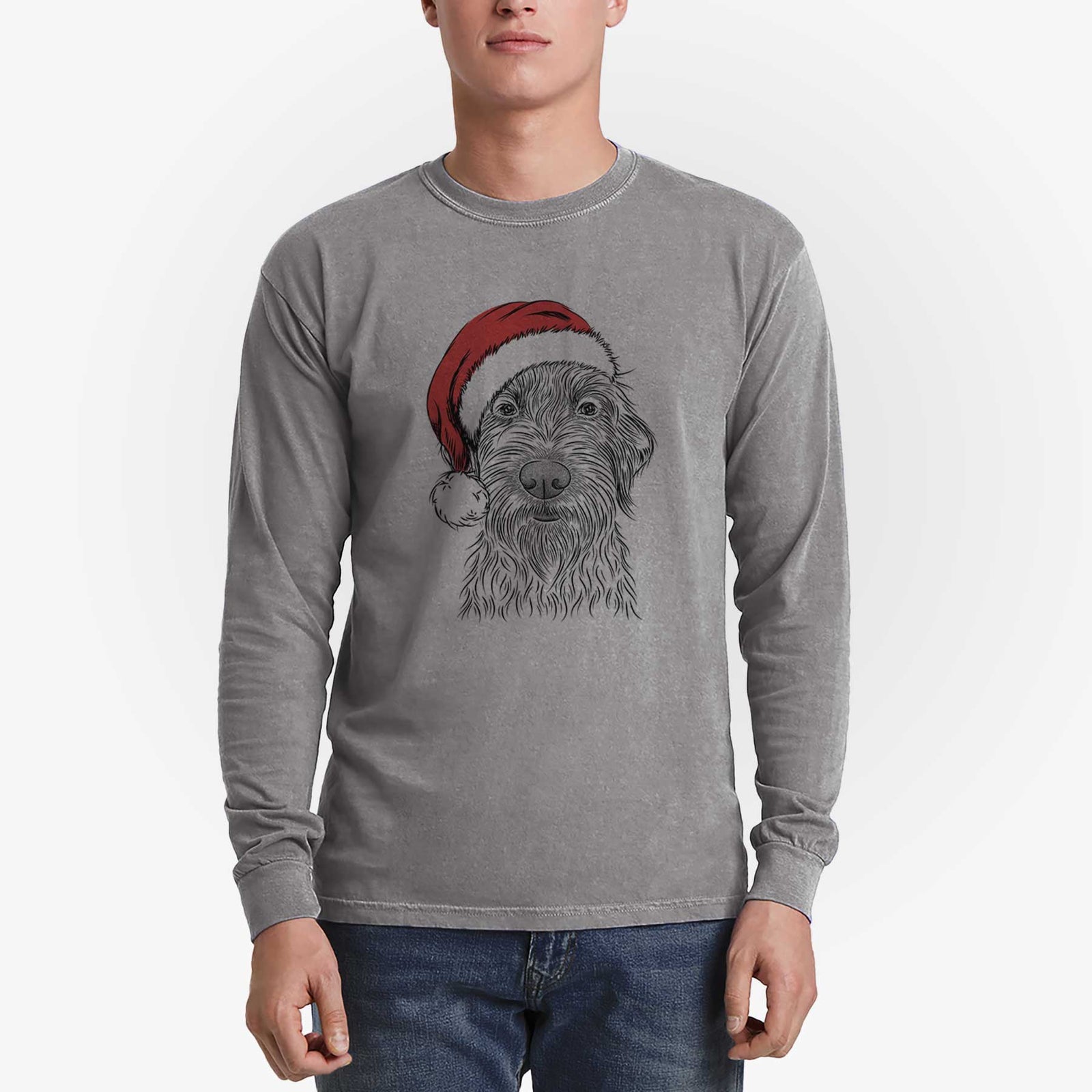 Santa Wilkins the Wirehaired Pointing Griffon - Heavyweight 100% Cotton Long Sleeve