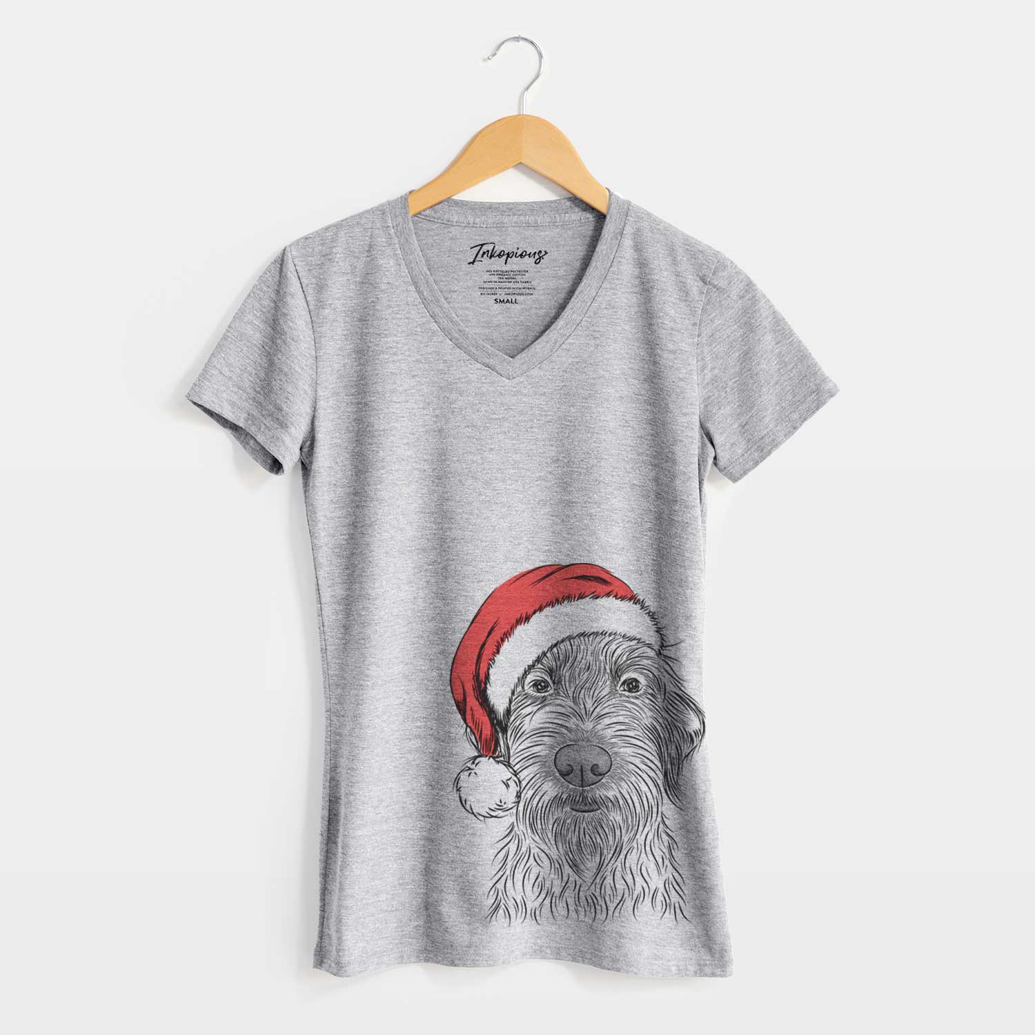 Santa Wilkins the Wirehaired Pointing Griffon - Women's V-neck Shirt
