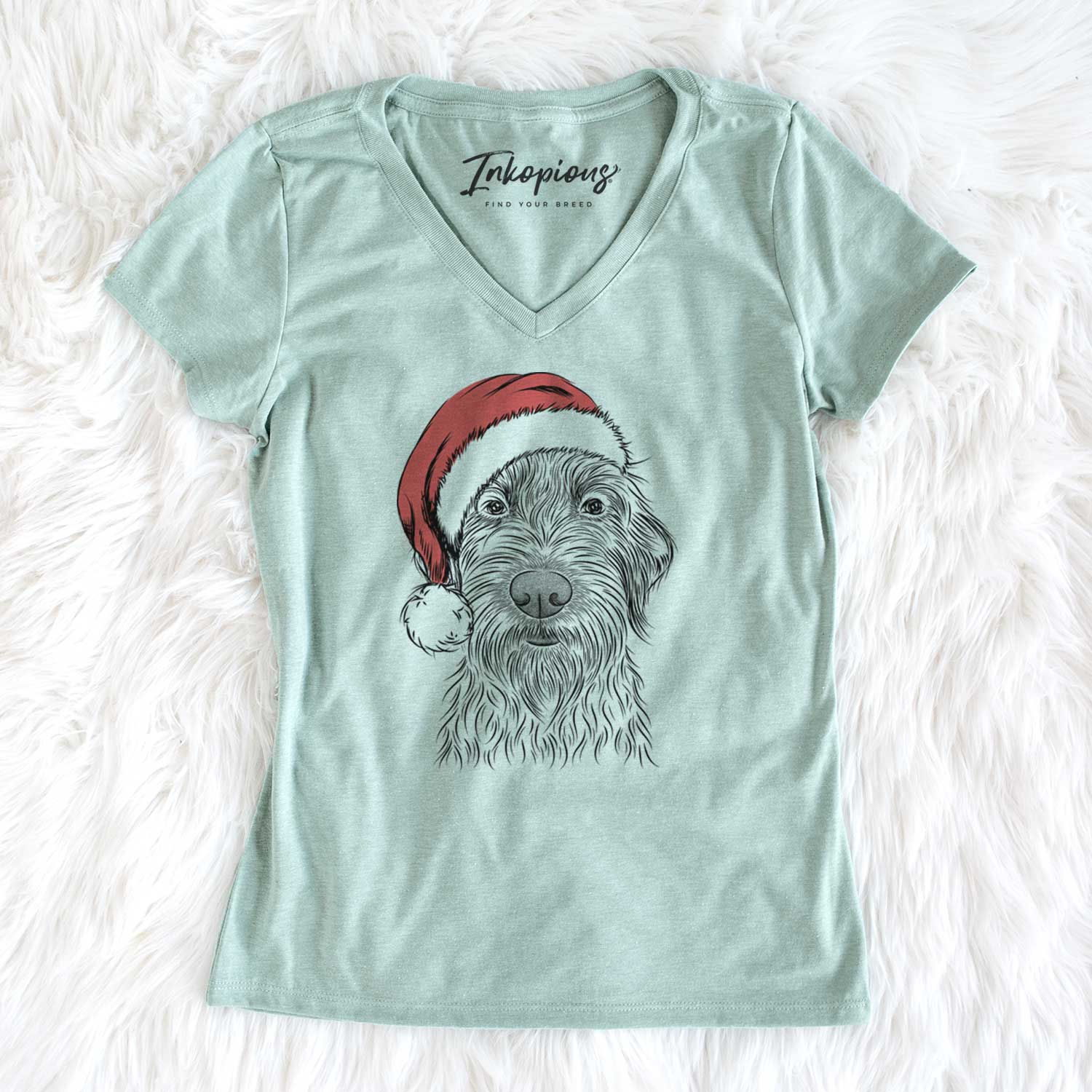 Santa Wilkins the Wirehaired Pointing Griffon - Women's V-neck Shirt