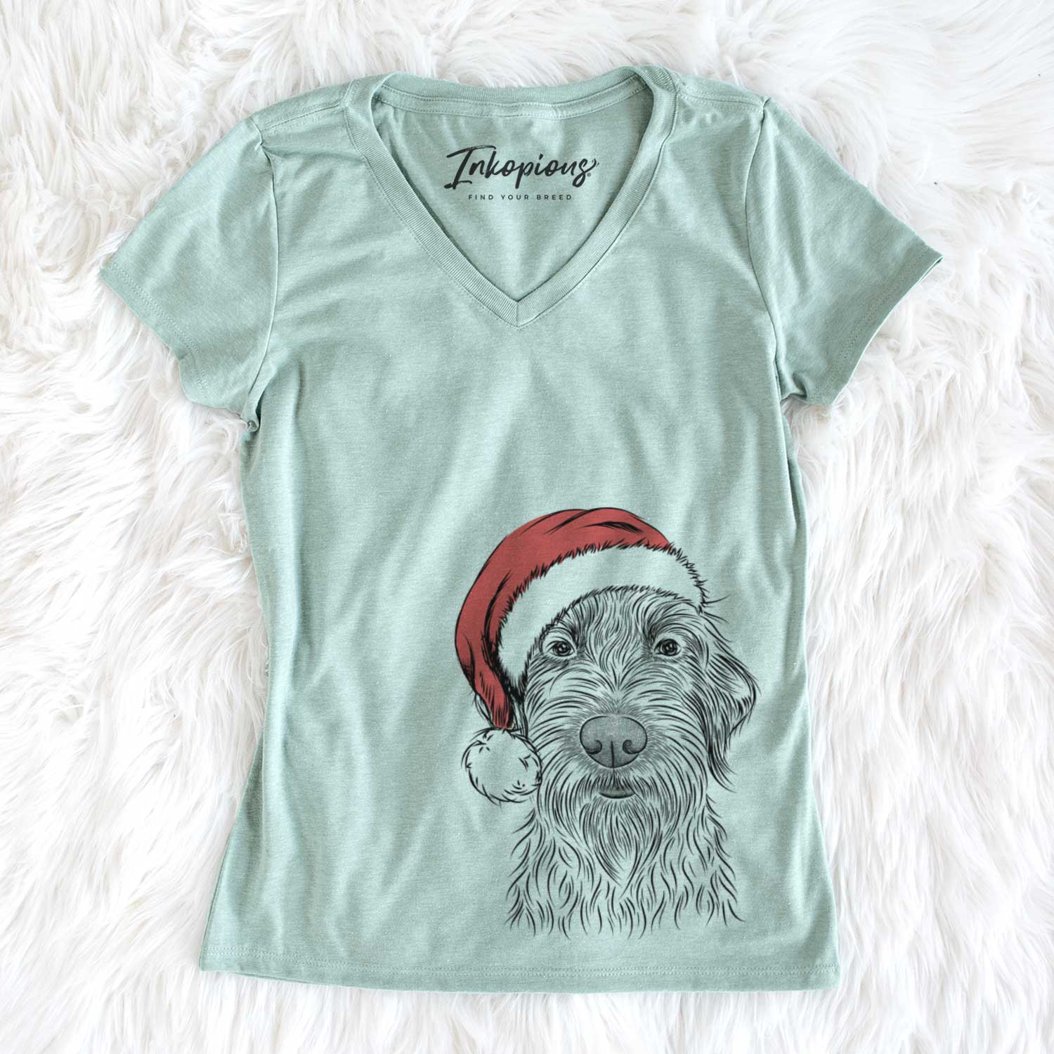Santa Wilkins the Wirehaired Pointing Griffon - Women's V-neck Shirt
