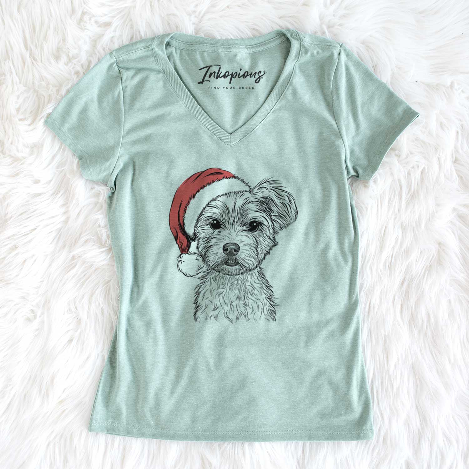 Santa William Mitchell Newman the Yorkshire Terrier - Women's V-neck Shirt