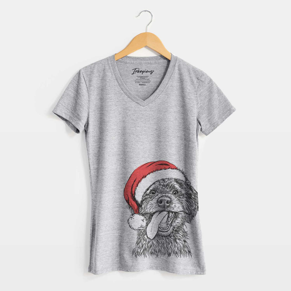 Santa Winnie the Mini Aussiedoodle - Women's V-neck Shirt