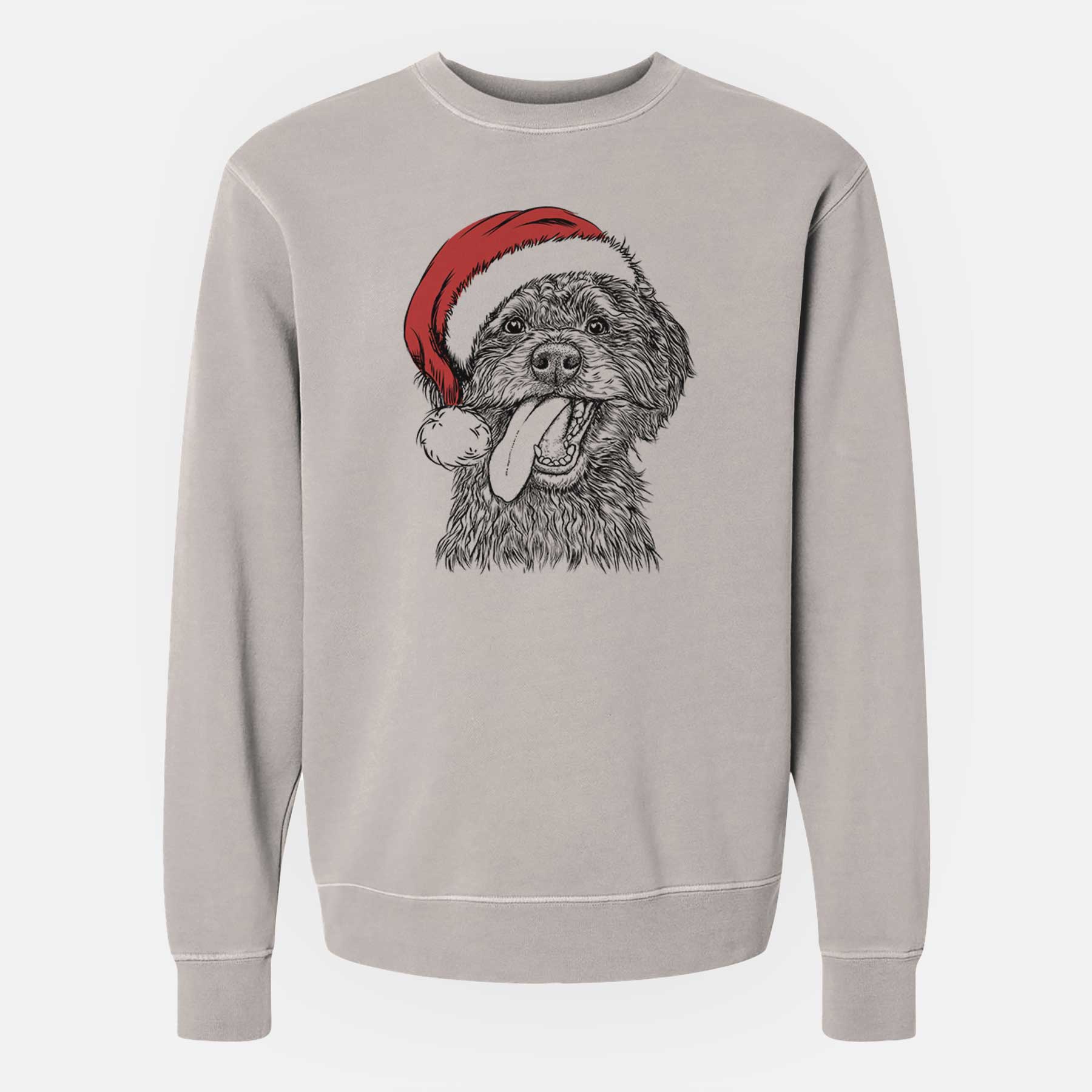 Santa Winnie the Mini Aussiedoodle - Unisex Pigment Dyed Crew Sweatshirt