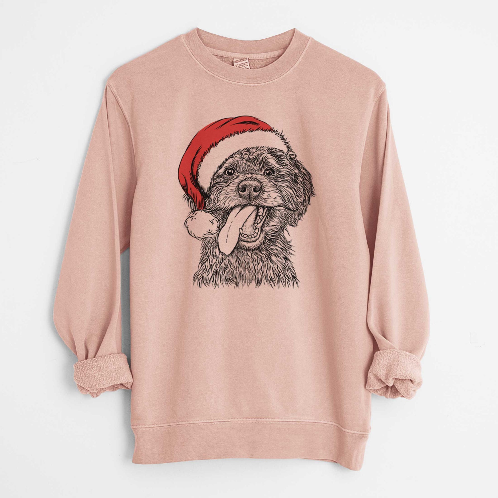 Santa Winnie the Mini Aussiedoodle - Unisex Pigment Dyed Crew Sweatshirt