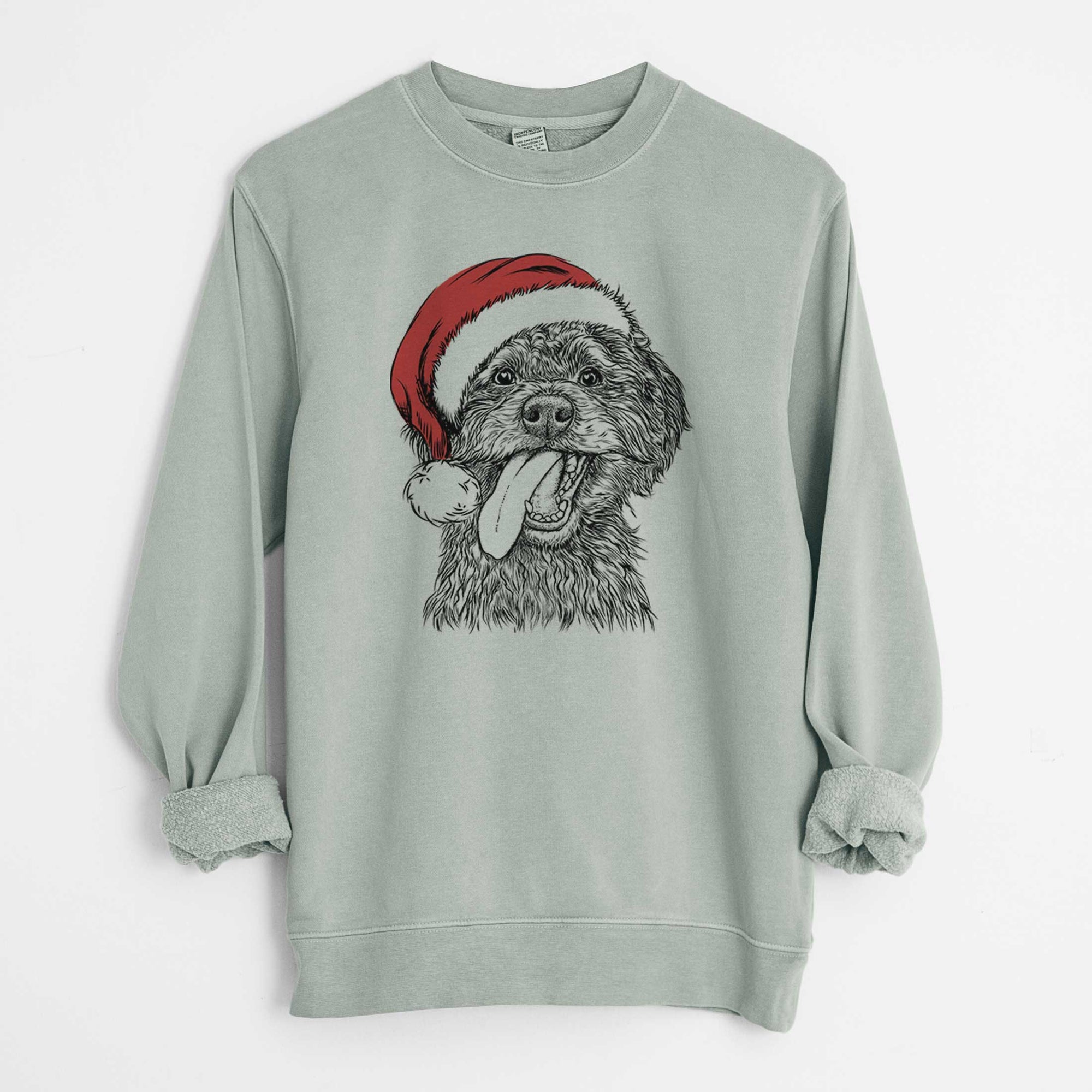 Santa Winnie the Mini Aussiedoodle - Unisex Pigment Dyed Crew Sweatshirt