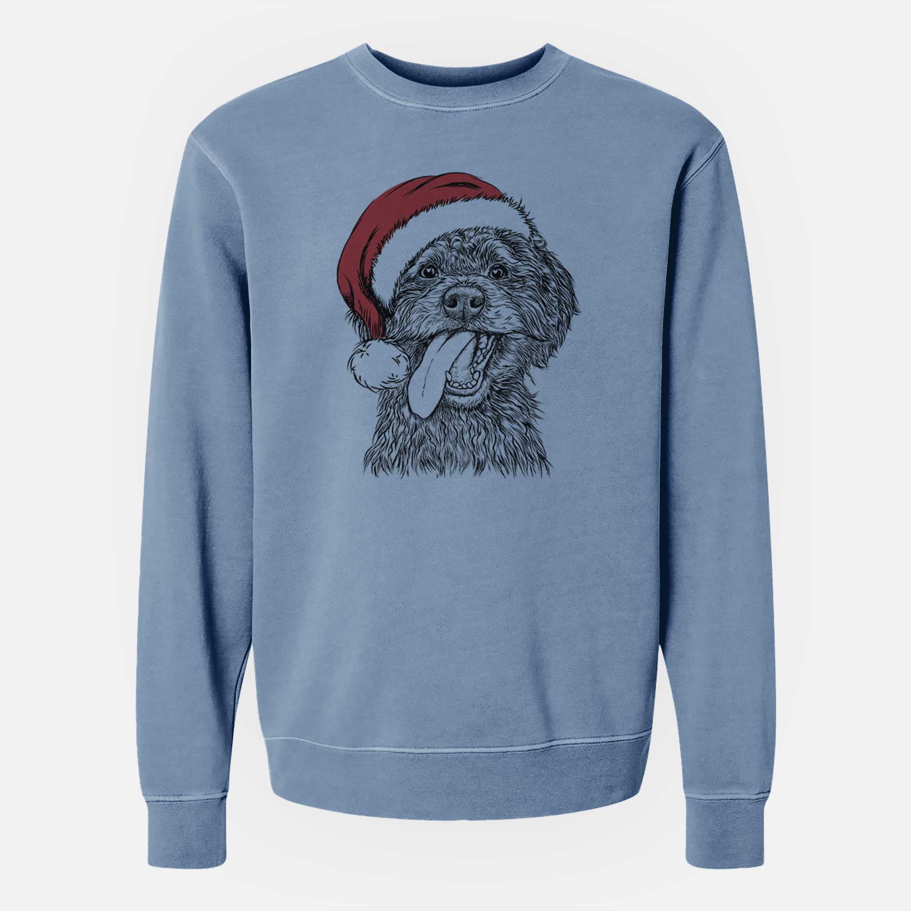 Santa Winnie the Mini Aussiedoodle - Unisex Pigment Dyed Crew Sweatshirt