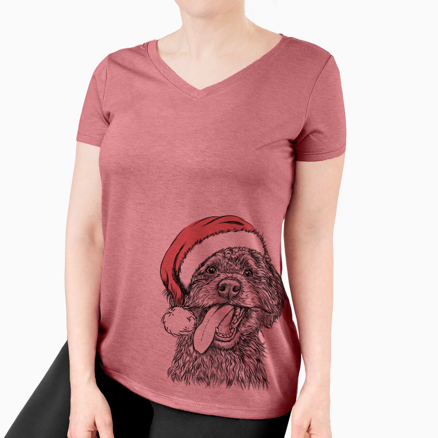 Santa Winnie the Mini Aussiedoodle - Women's V-neck Shirt