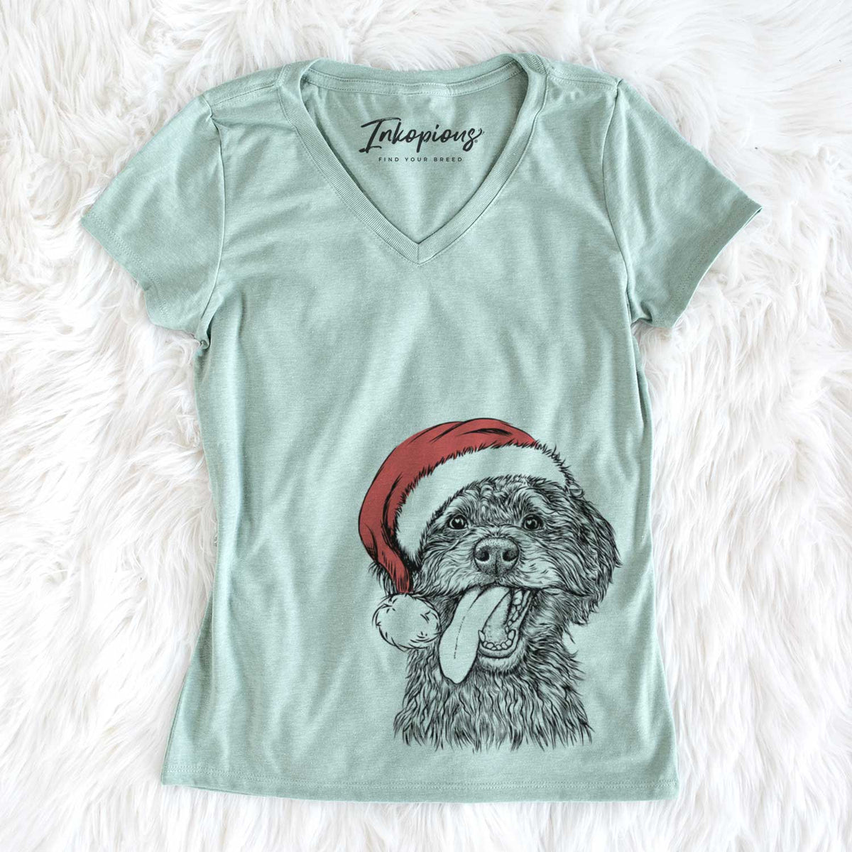 Santa Winnie the Mini Aussiedoodle - Women&#39;s V-neck Shirt