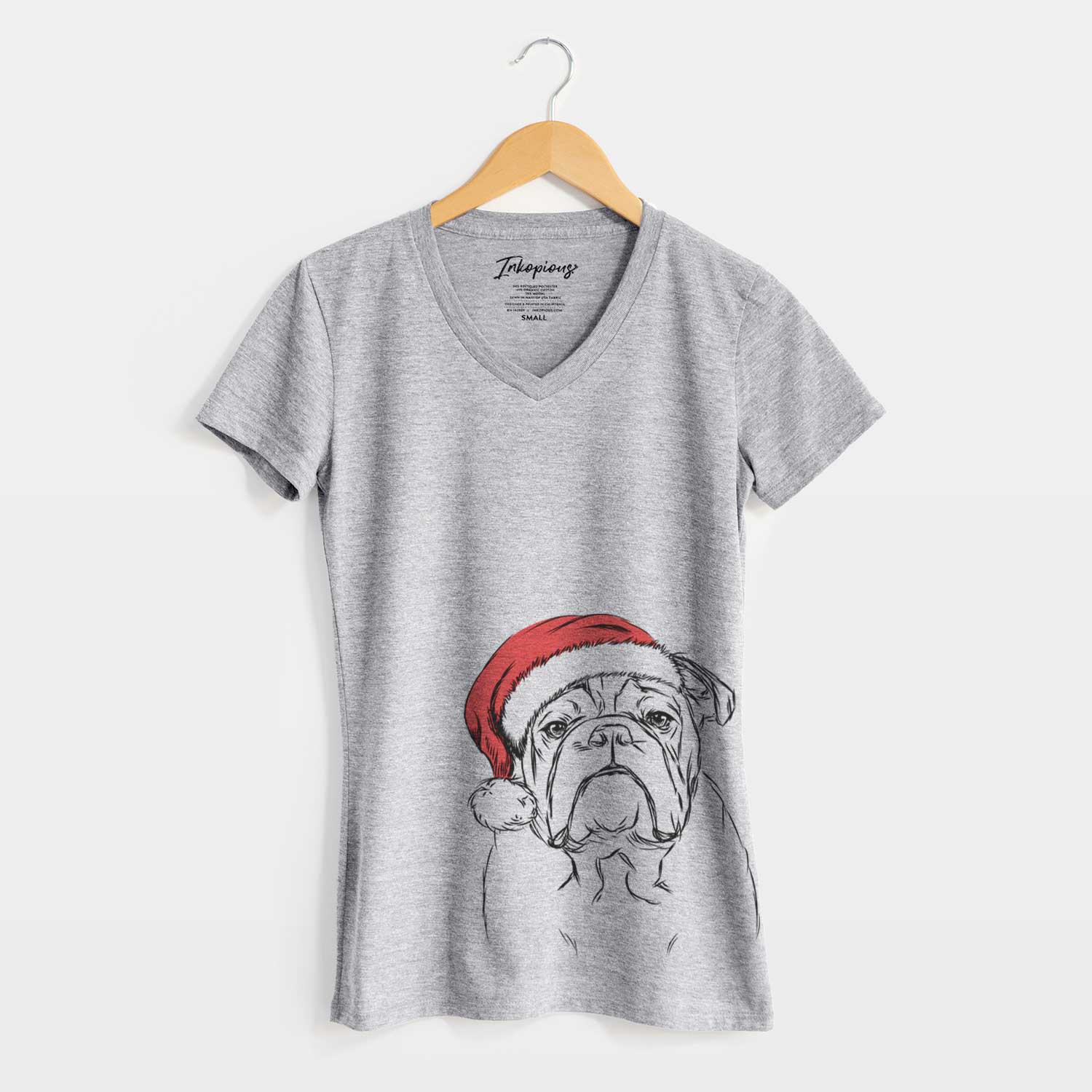 Santa Winston the English Bulldog - Women's V-neck Shirt