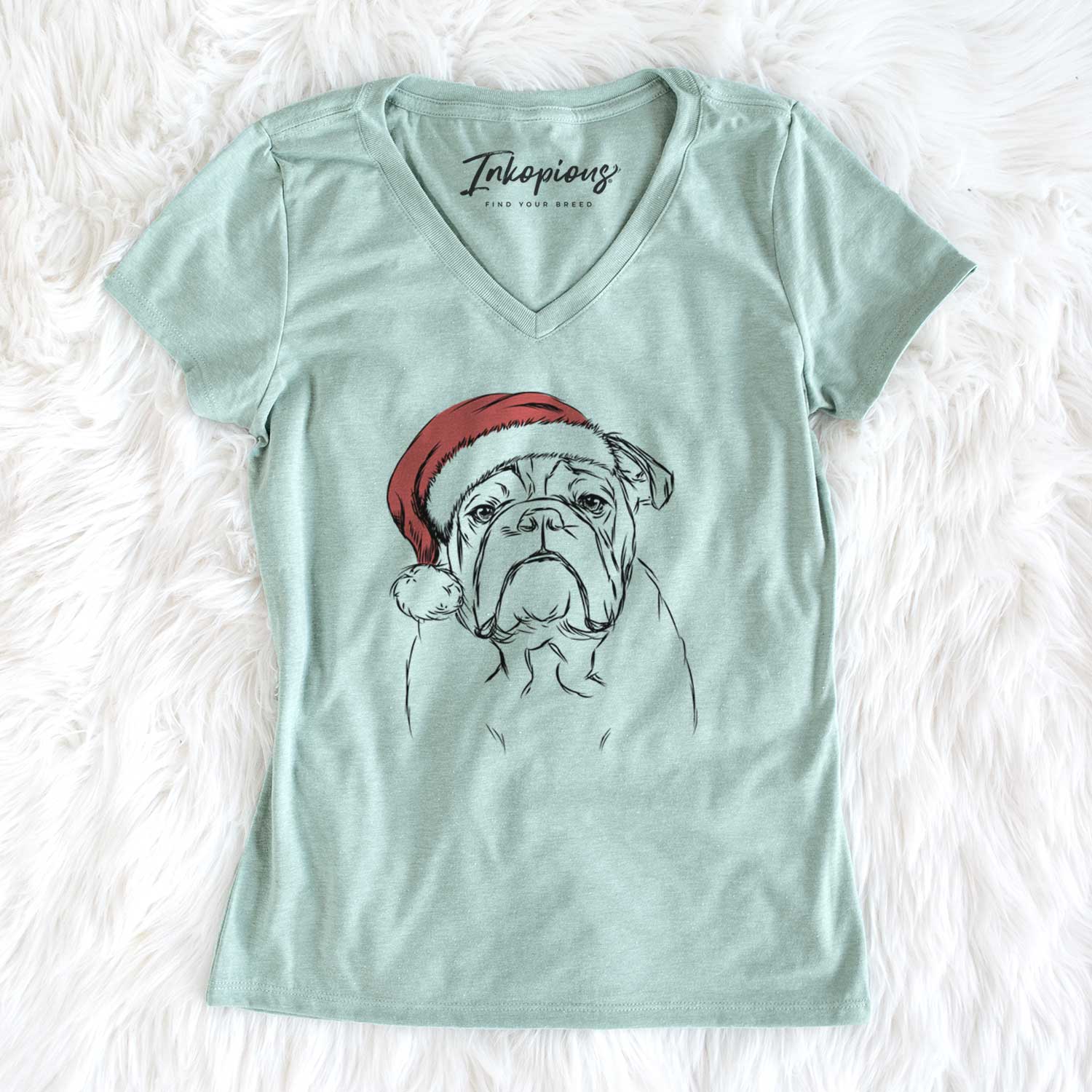 Santa Winston the English Bulldog - Women's V-neck Shirt