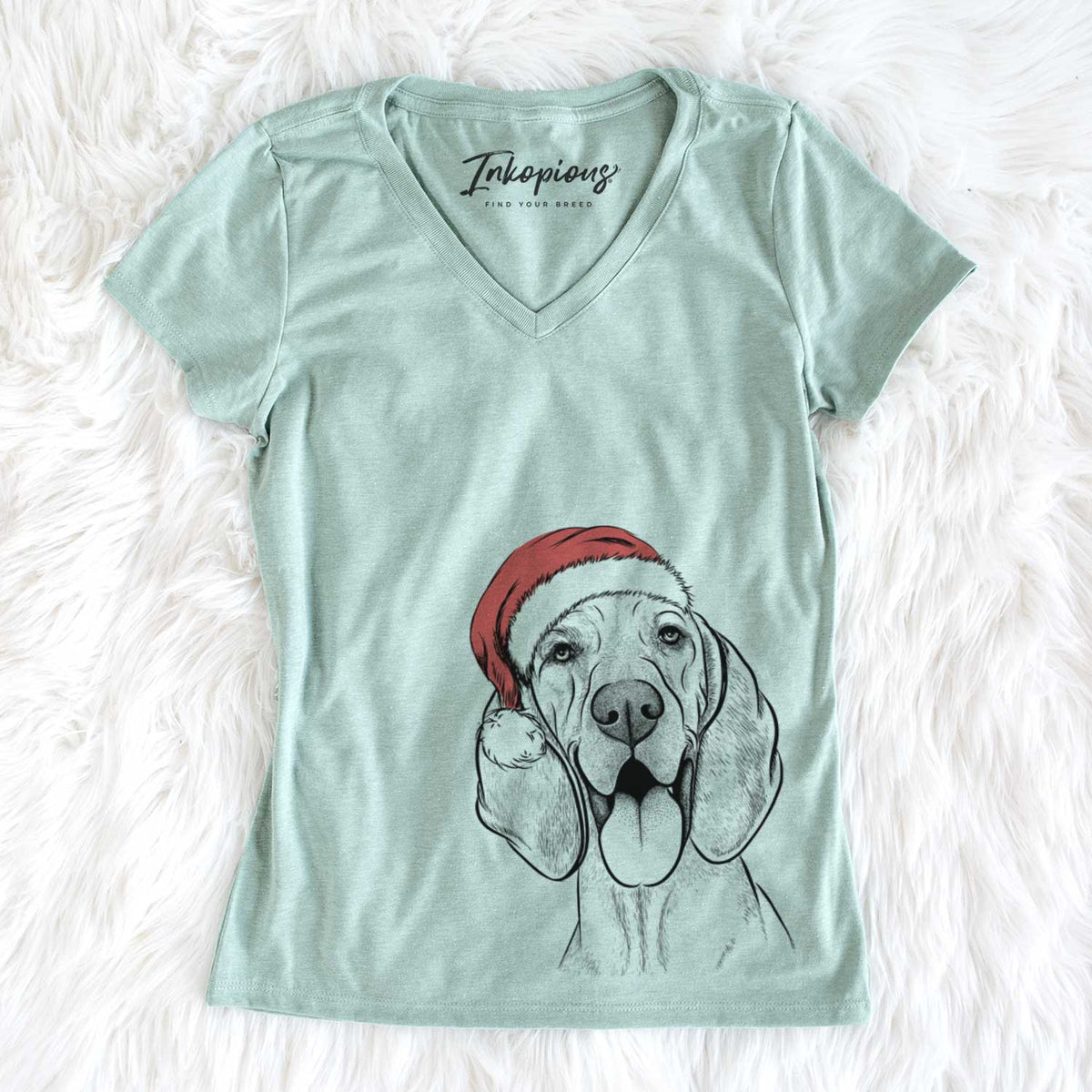 Santa Winston the Redbone Coonhound - Women&#39;s V-neck Shirt