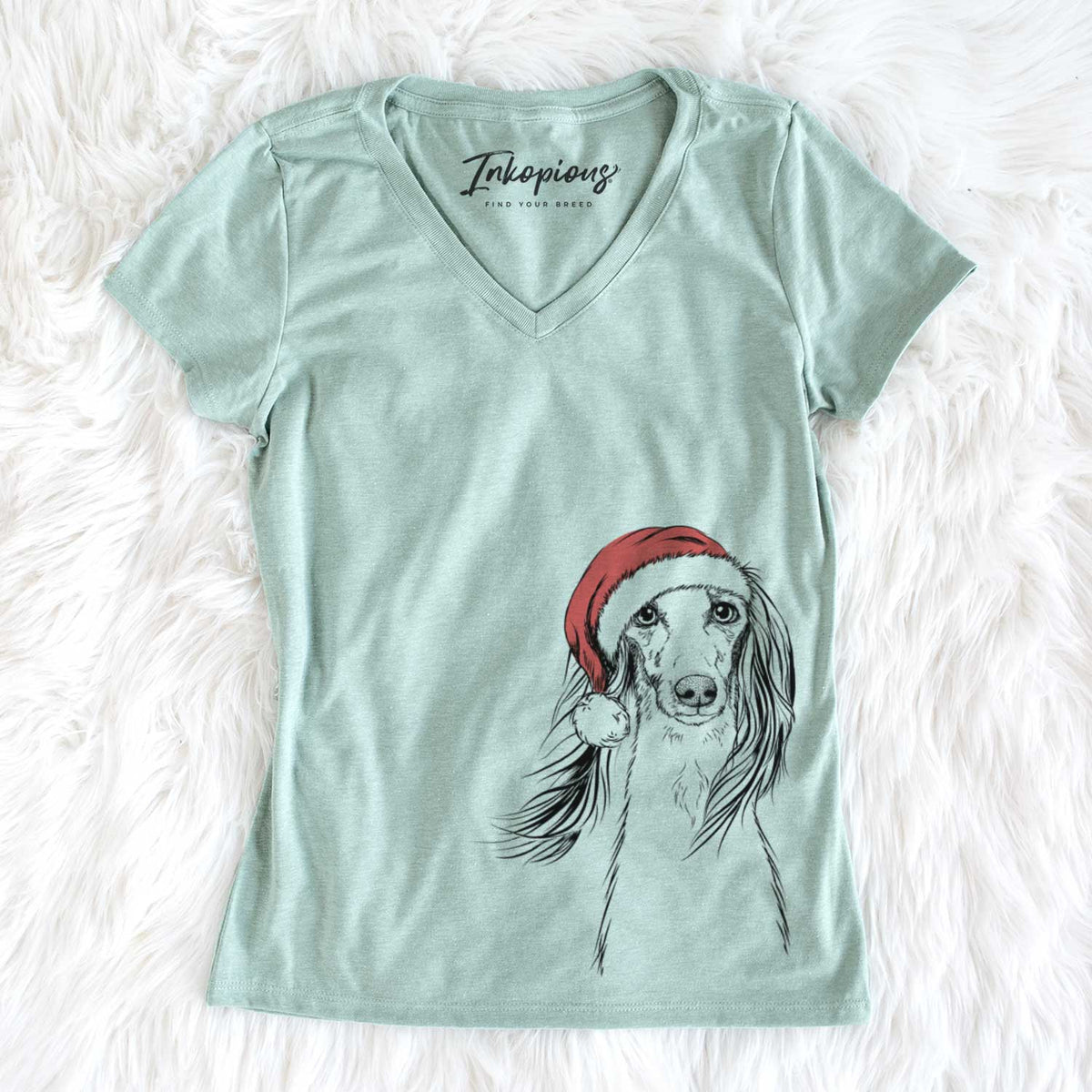 Santa Zahra the Saluki - Women&#39;s V-neck Shirt