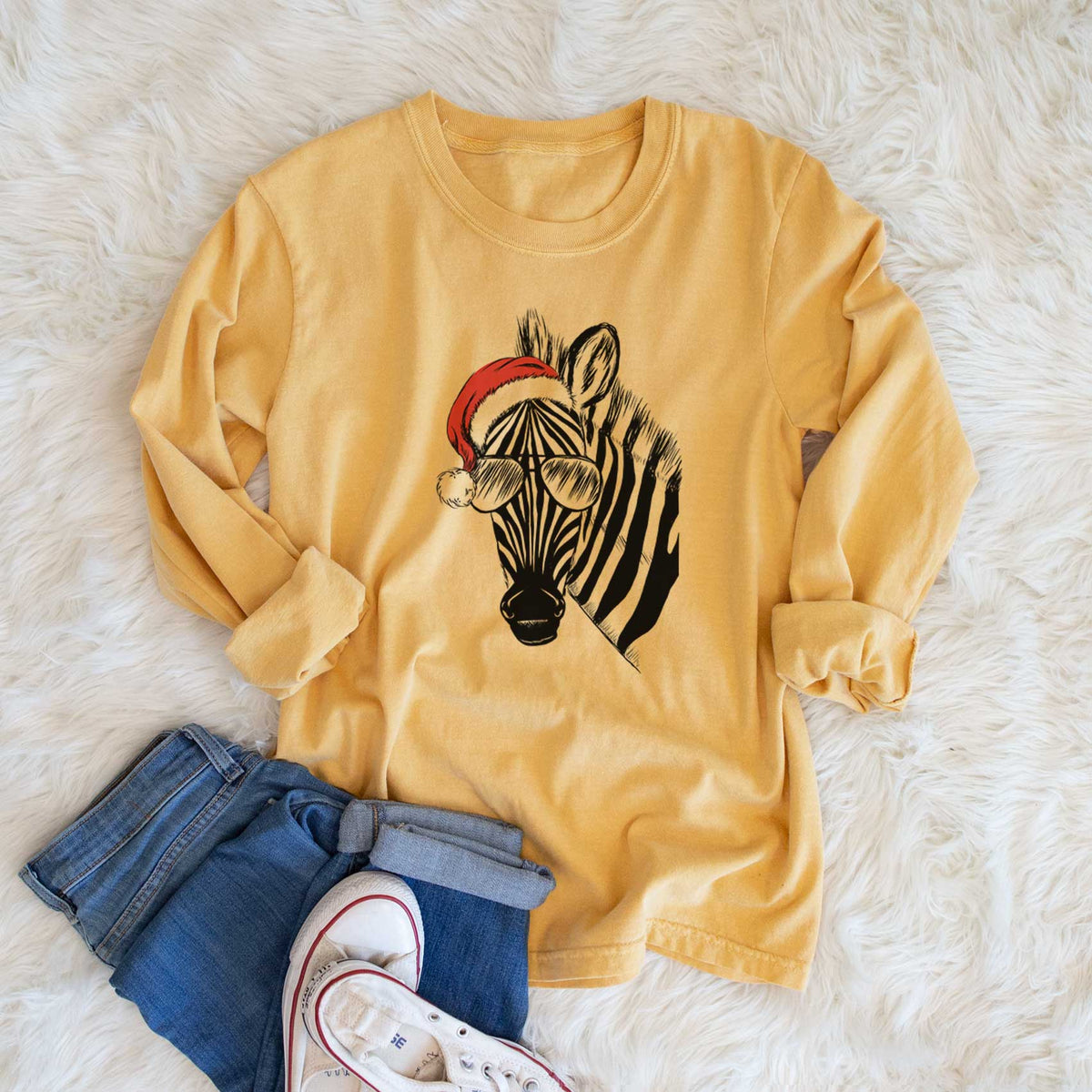 Santa Zed the Zebra - Heavyweight 100% Cotton Long Sleeve