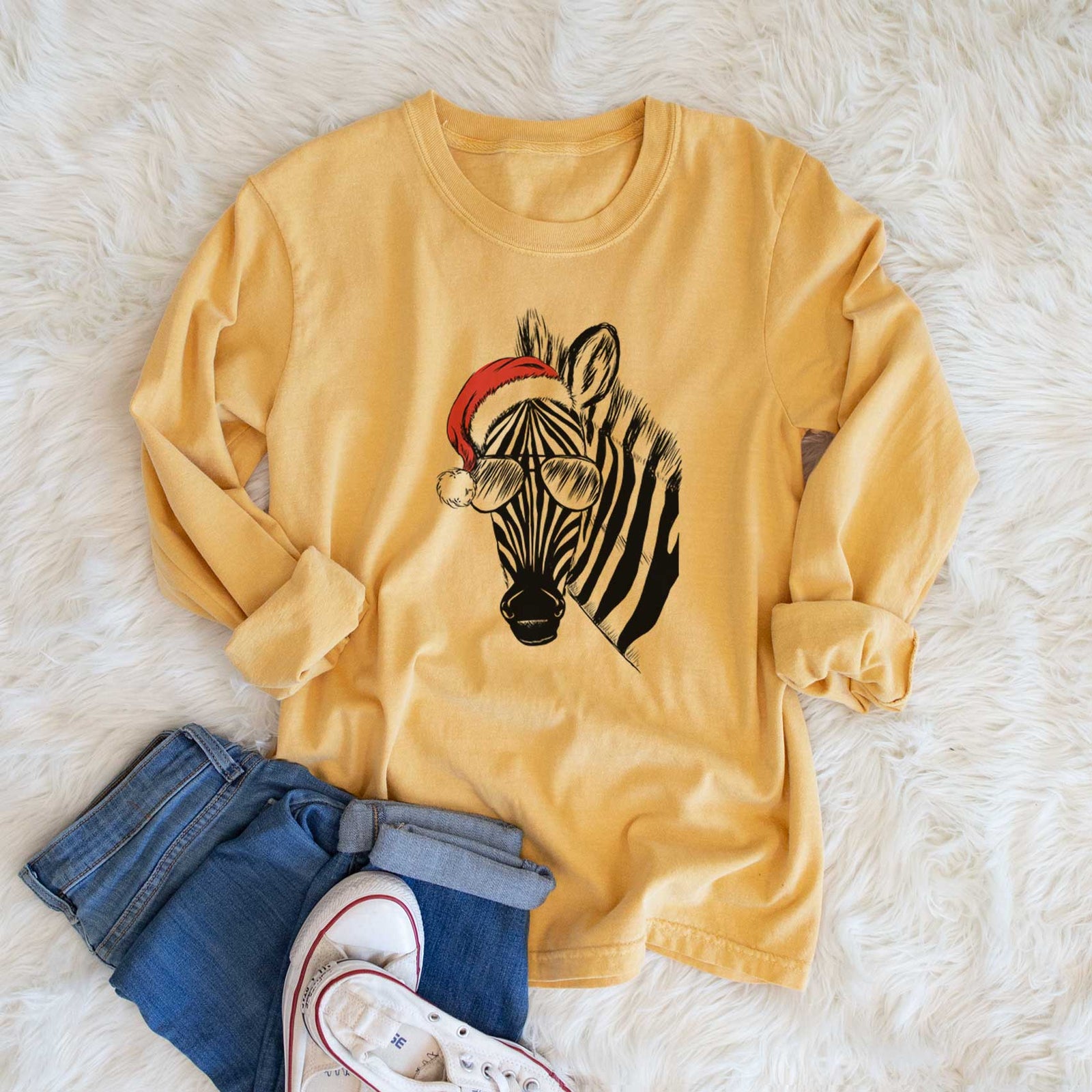 Santa Zed the Zebra - Heavyweight 100% Cotton Long Sleeve