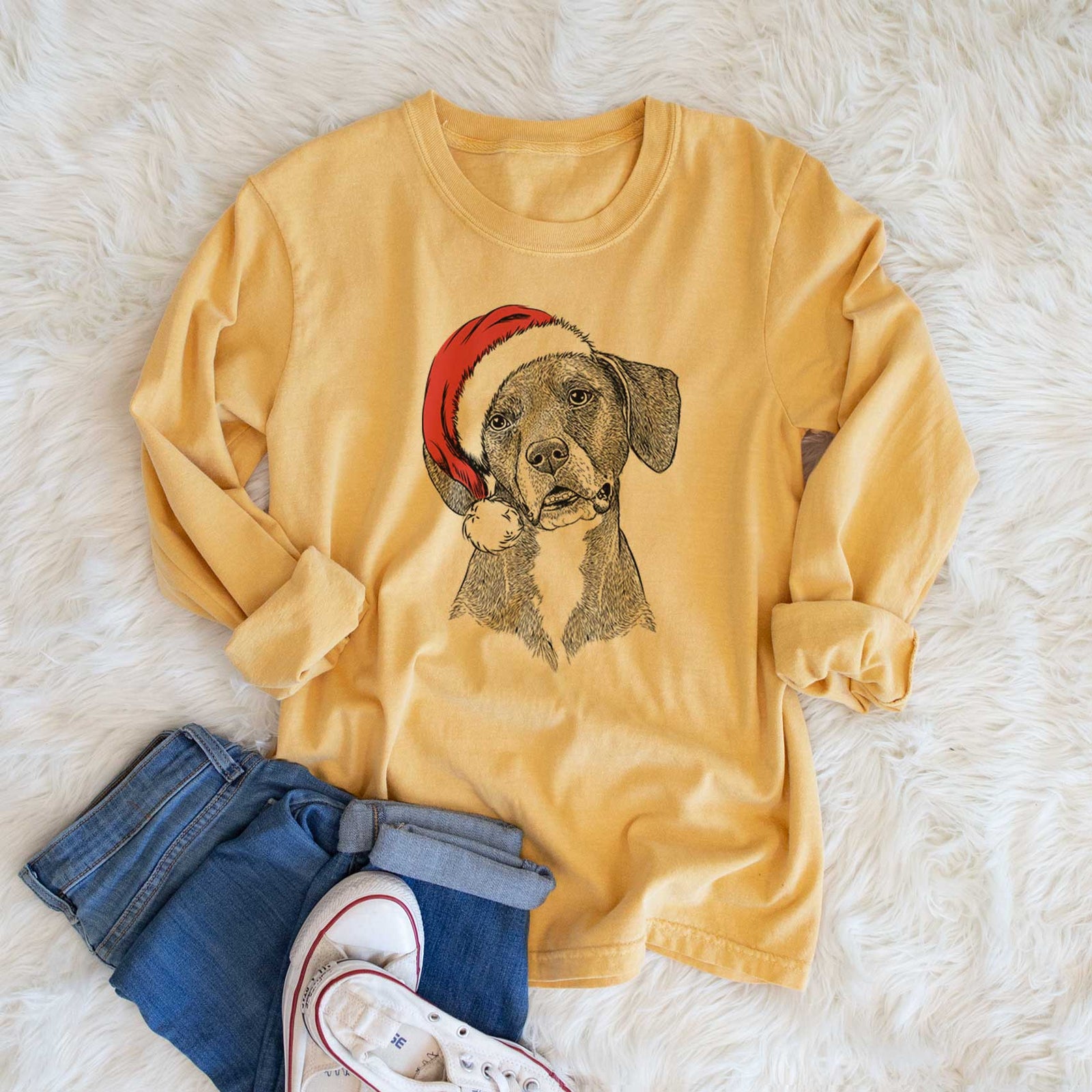 Santa Zeena the Plott Hound Mix - Heavyweight 100% Cotton Long Sleeve