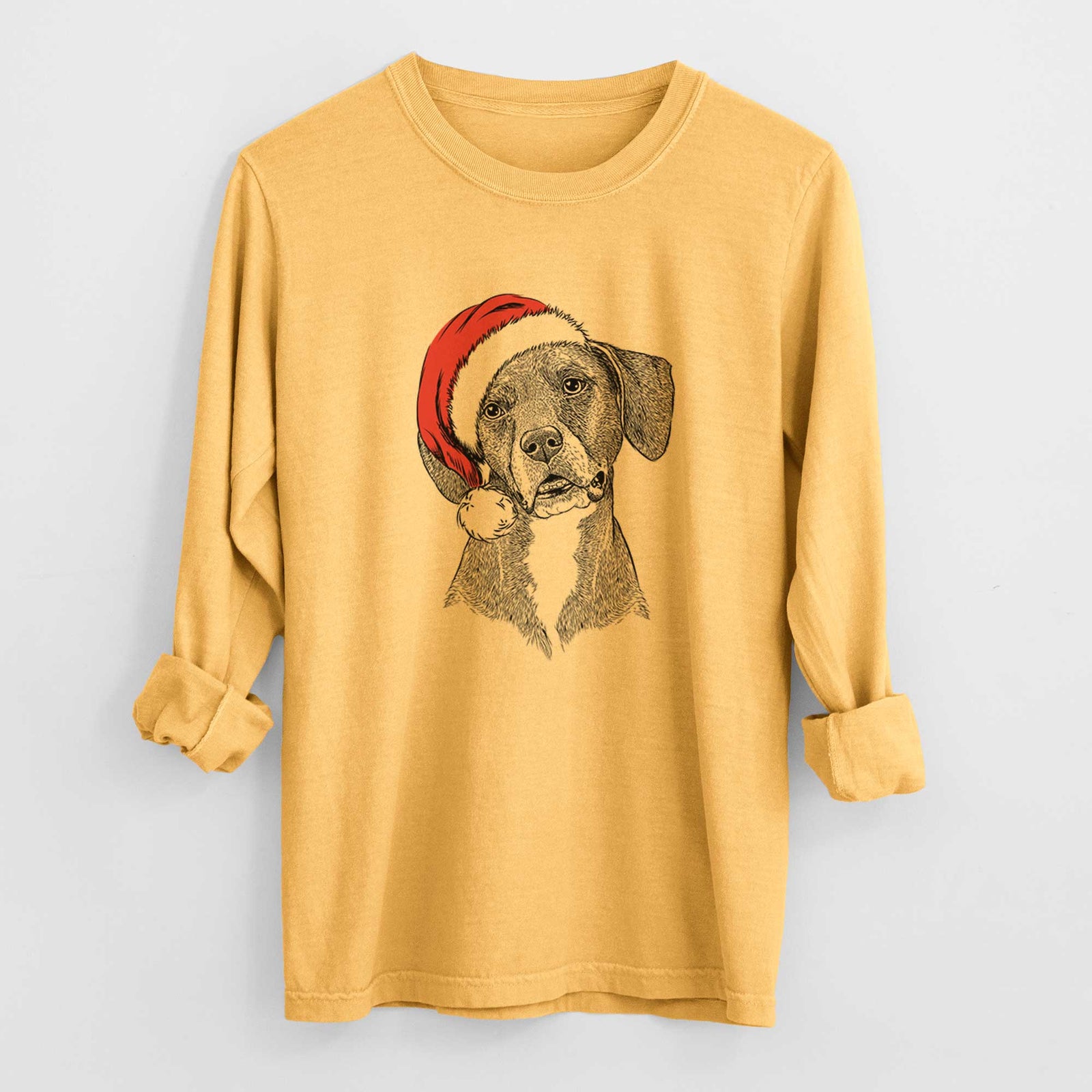 Santa Zeena the Plott Hound Mix - Heavyweight 100% Cotton Long Sleeve