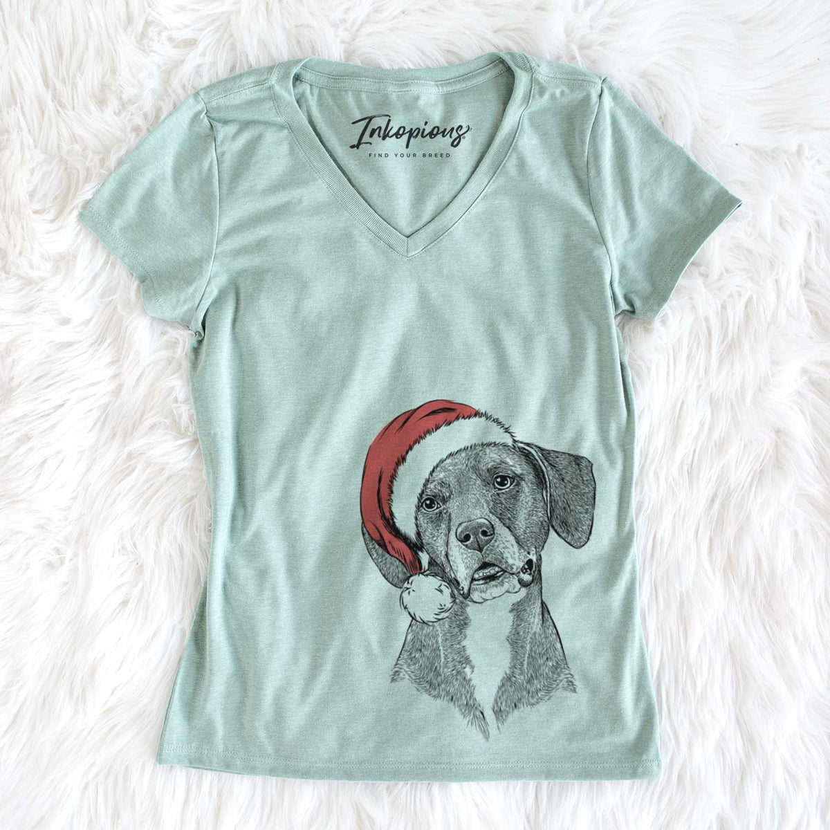 Santa Zeena the Plott Hound Mix - Women&#39;s V-neck Shirt