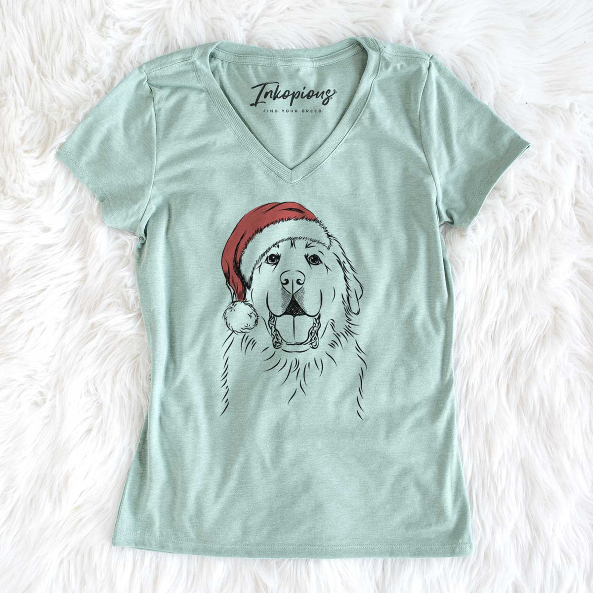 Santa Zeus the Great Pyrenees - Women's V-neck Shirt