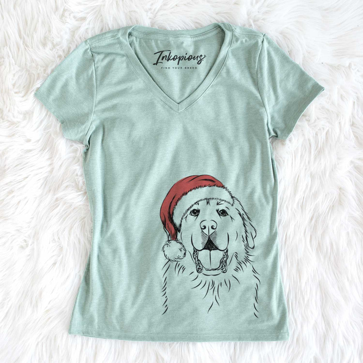 Santa Zeus the Great Pyrenees - Women's V-neck Shirt