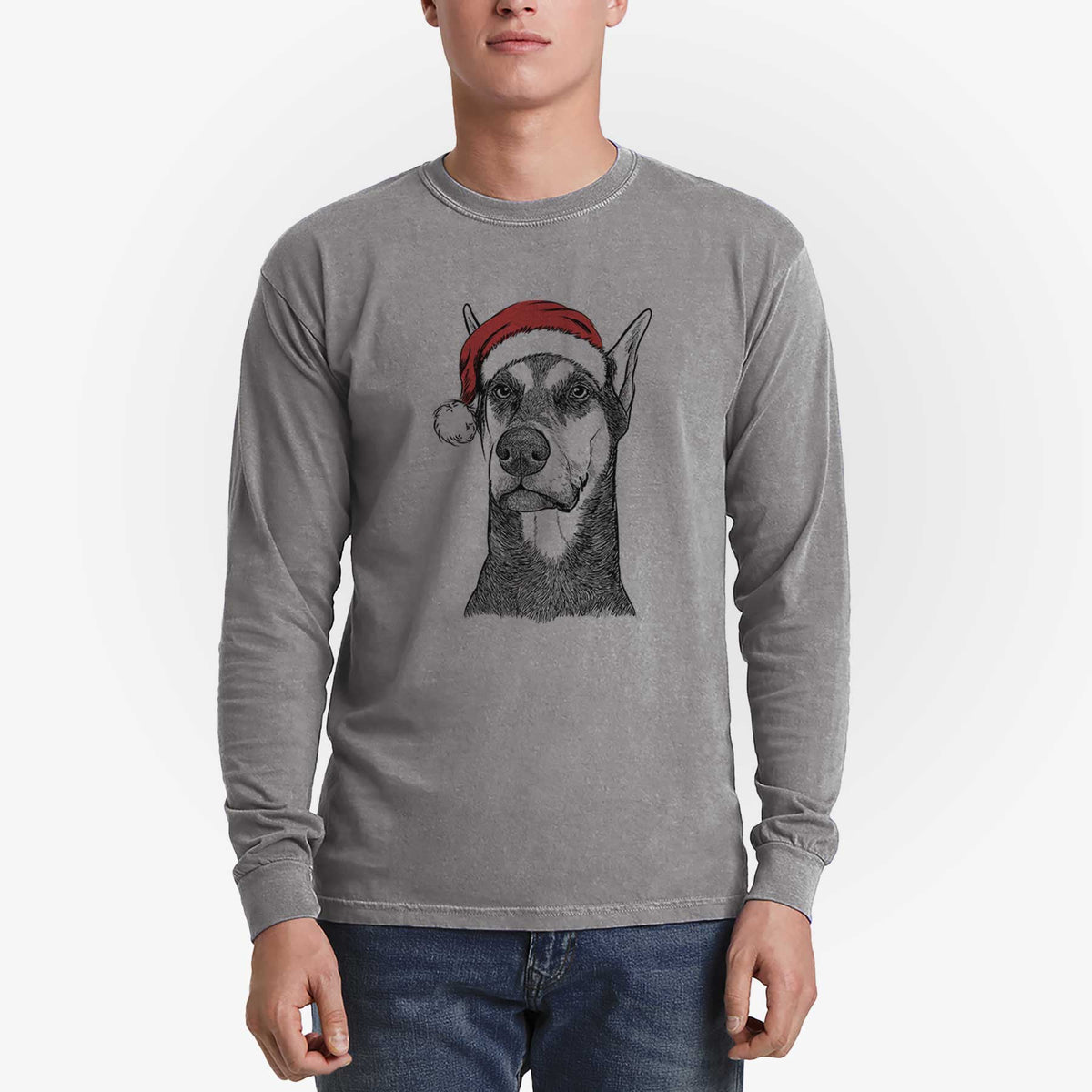 Santa Zeus the Doberman Pinscher - Heavyweight 100% Cotton Long Sleeve