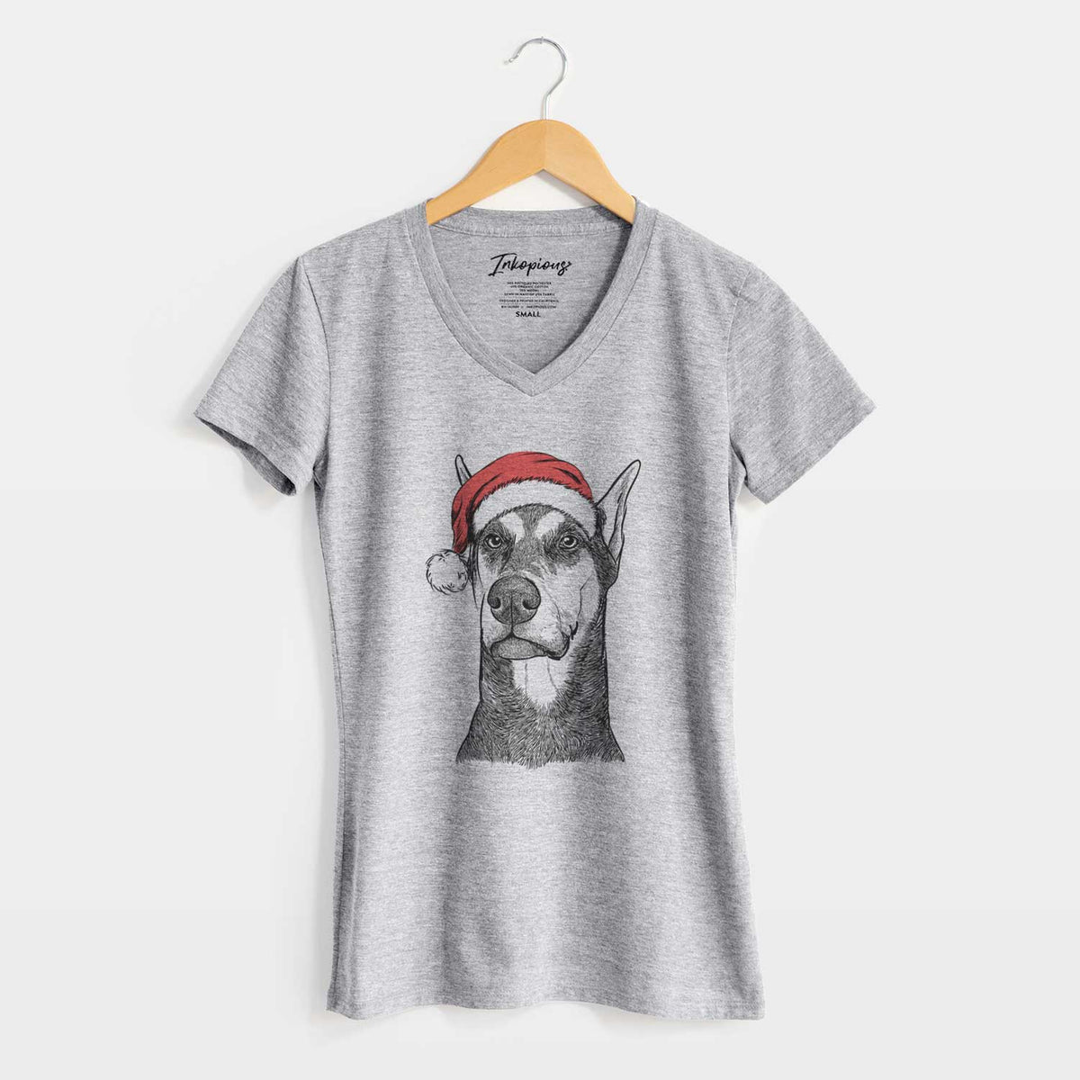 Santa Zeus the Doberman Pinscher - Women's V-neck Shirt