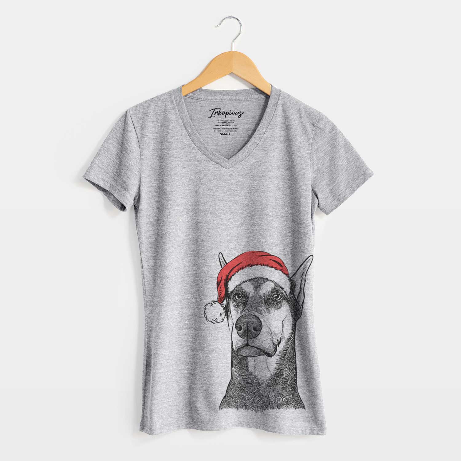 Santa Zeus the Doberman Pinscher - Women's V-neck Shirt