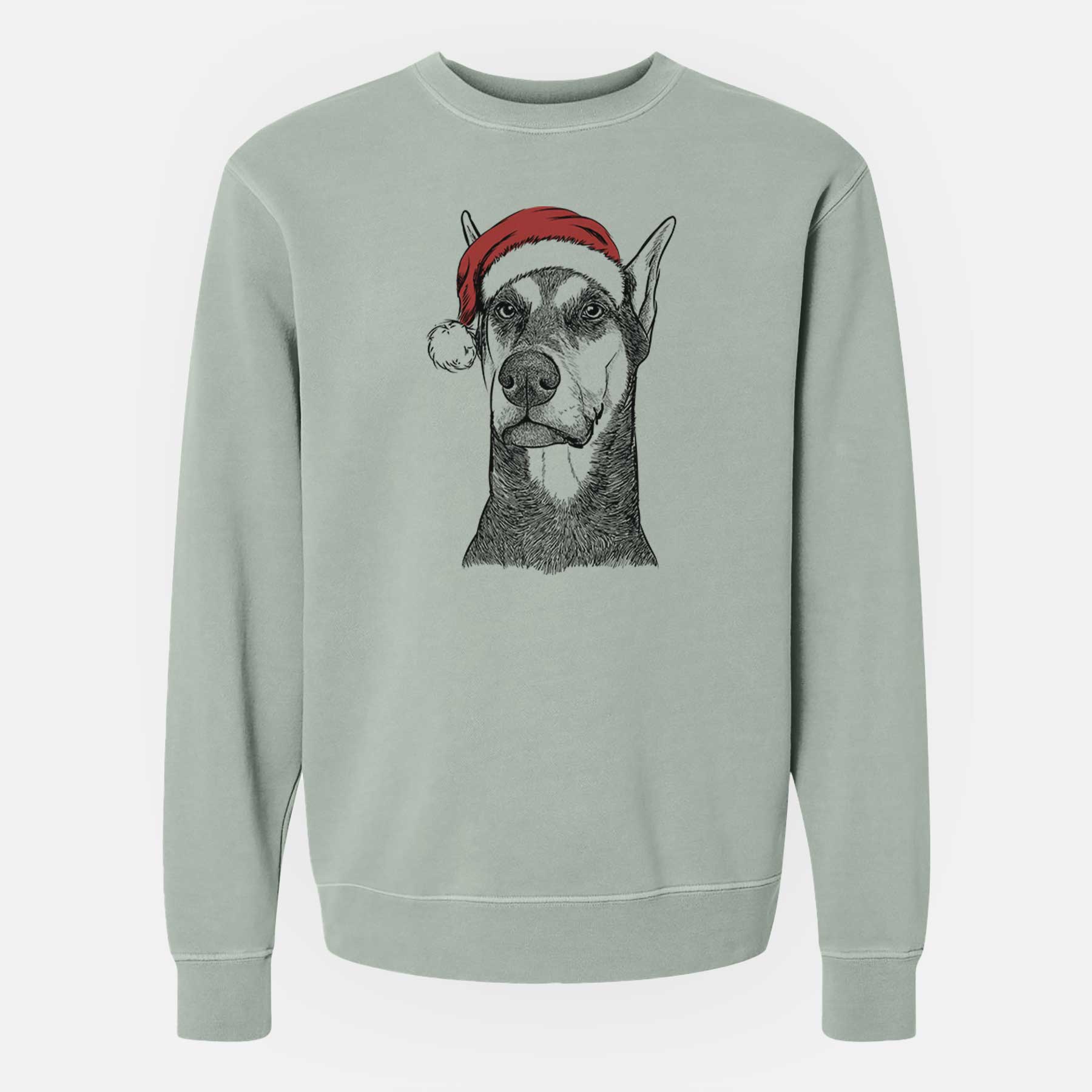 Santa Zeus the Doberman Pinscher - Unisex Pigment Dyed Crew Sweatshirt