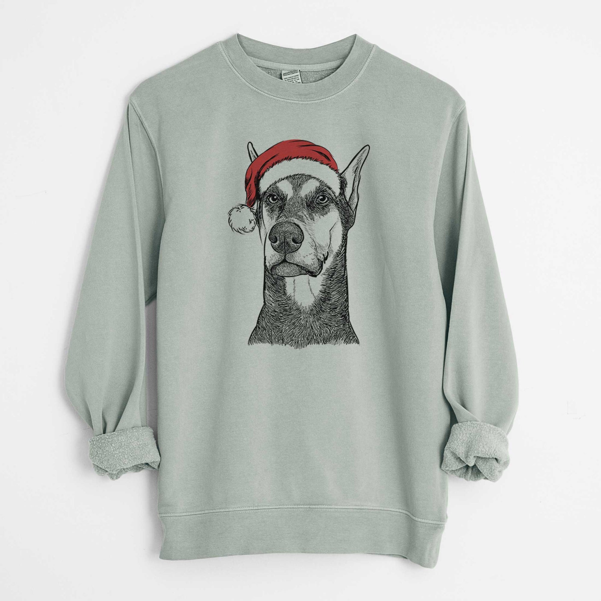 Santa Zeus the Doberman Pinscher - Unisex Pigment Dyed Crew Sweatshirt