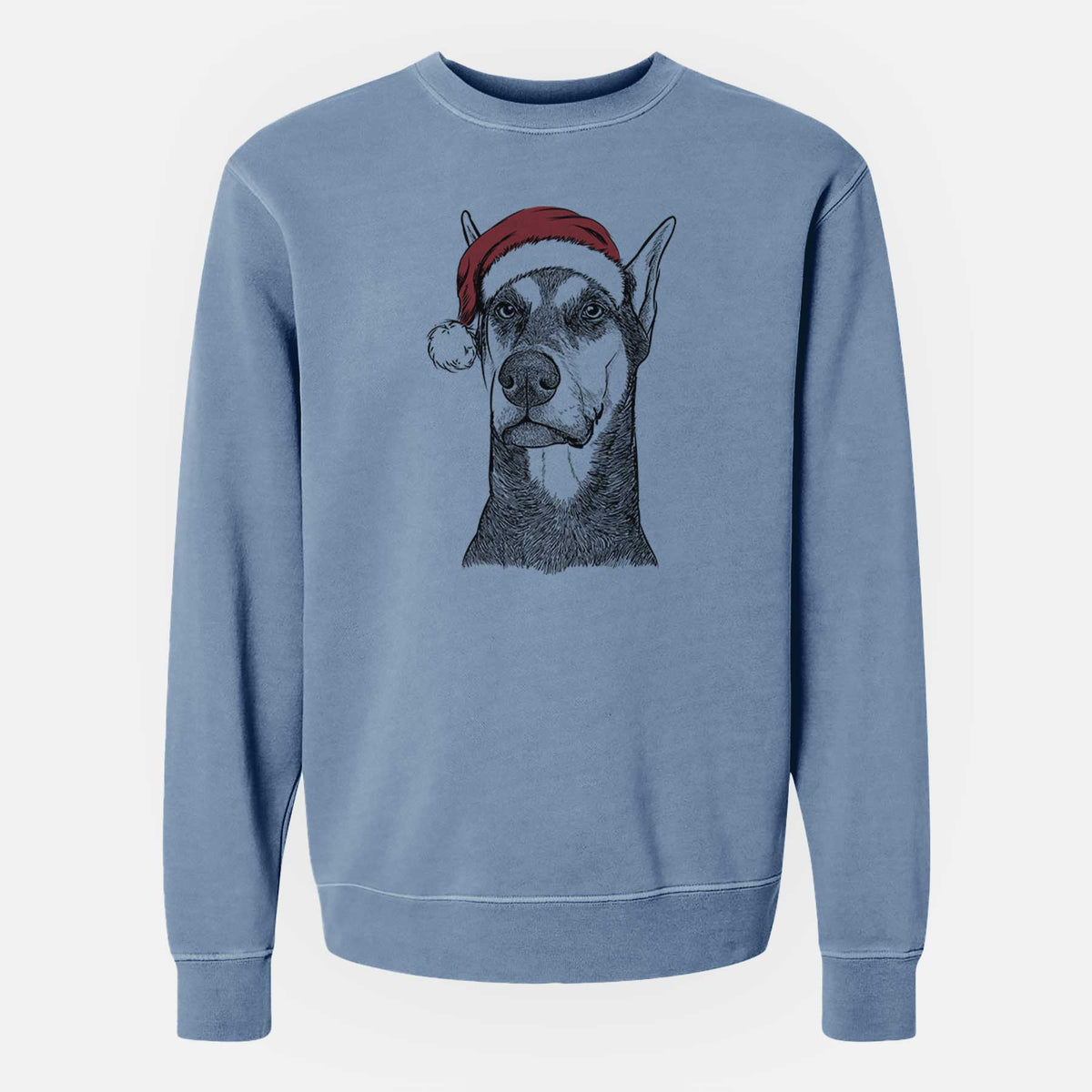 Santa Zeus the Doberman Pinscher - Unisex Pigment Dyed Crew Sweatshirt