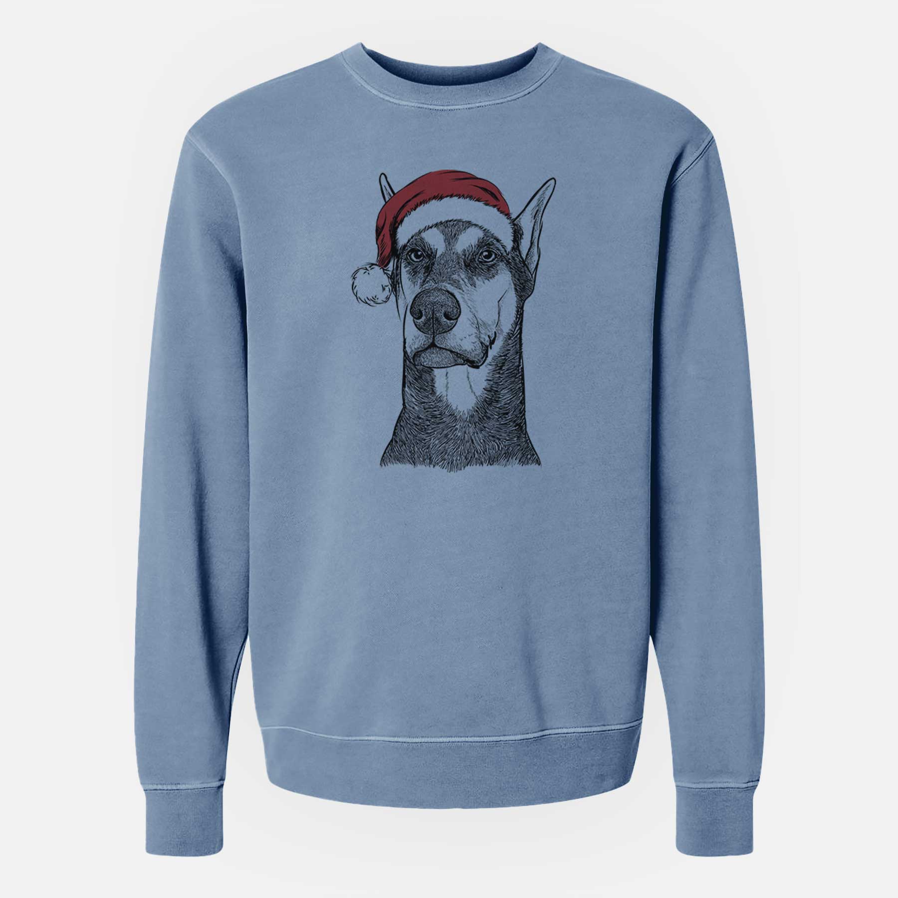 Santa Zeus the Doberman Pinscher - Unisex Pigment Dyed Crew Sweatshirt