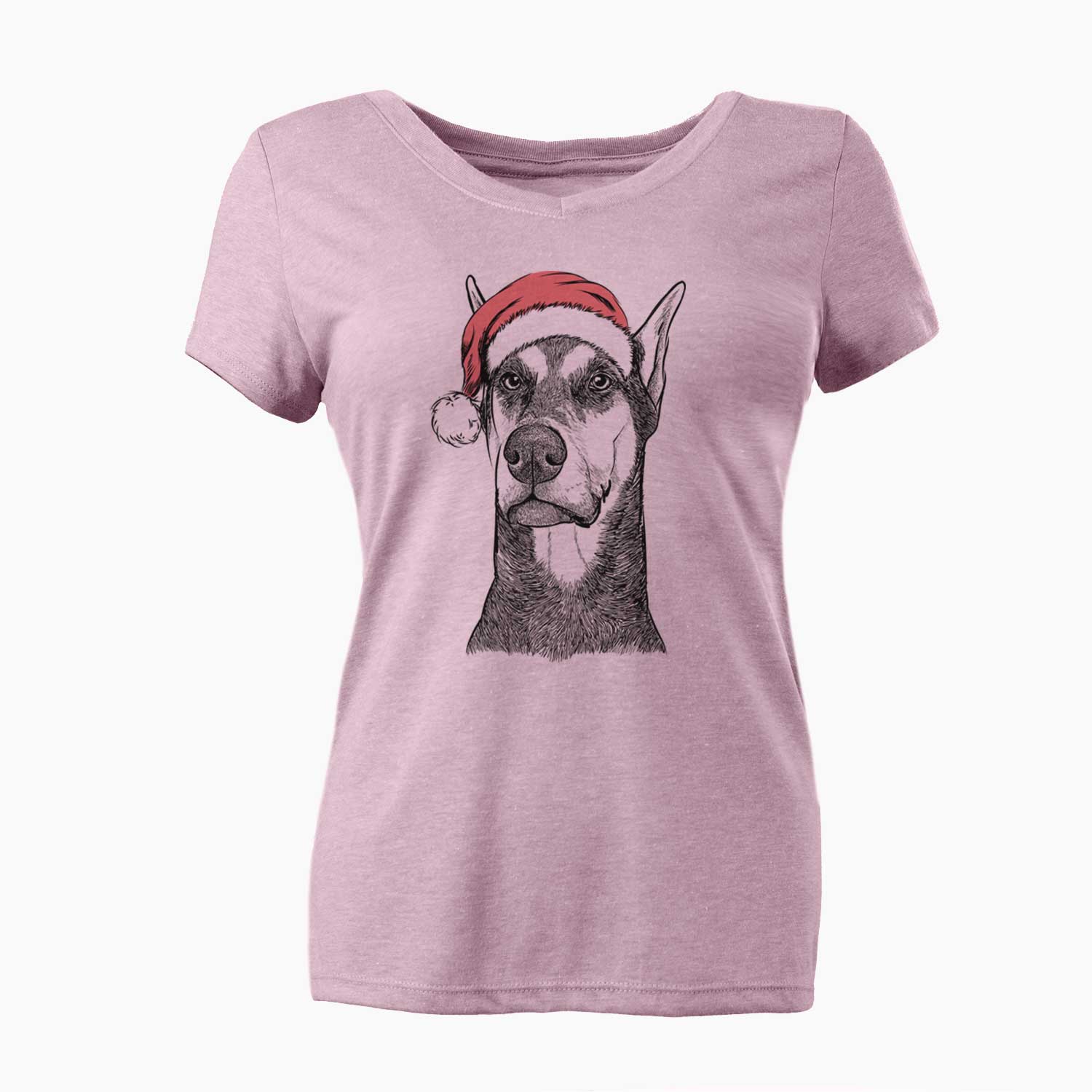 Santa Zeus the Doberman Pinscher - Women's V-neck Shirt