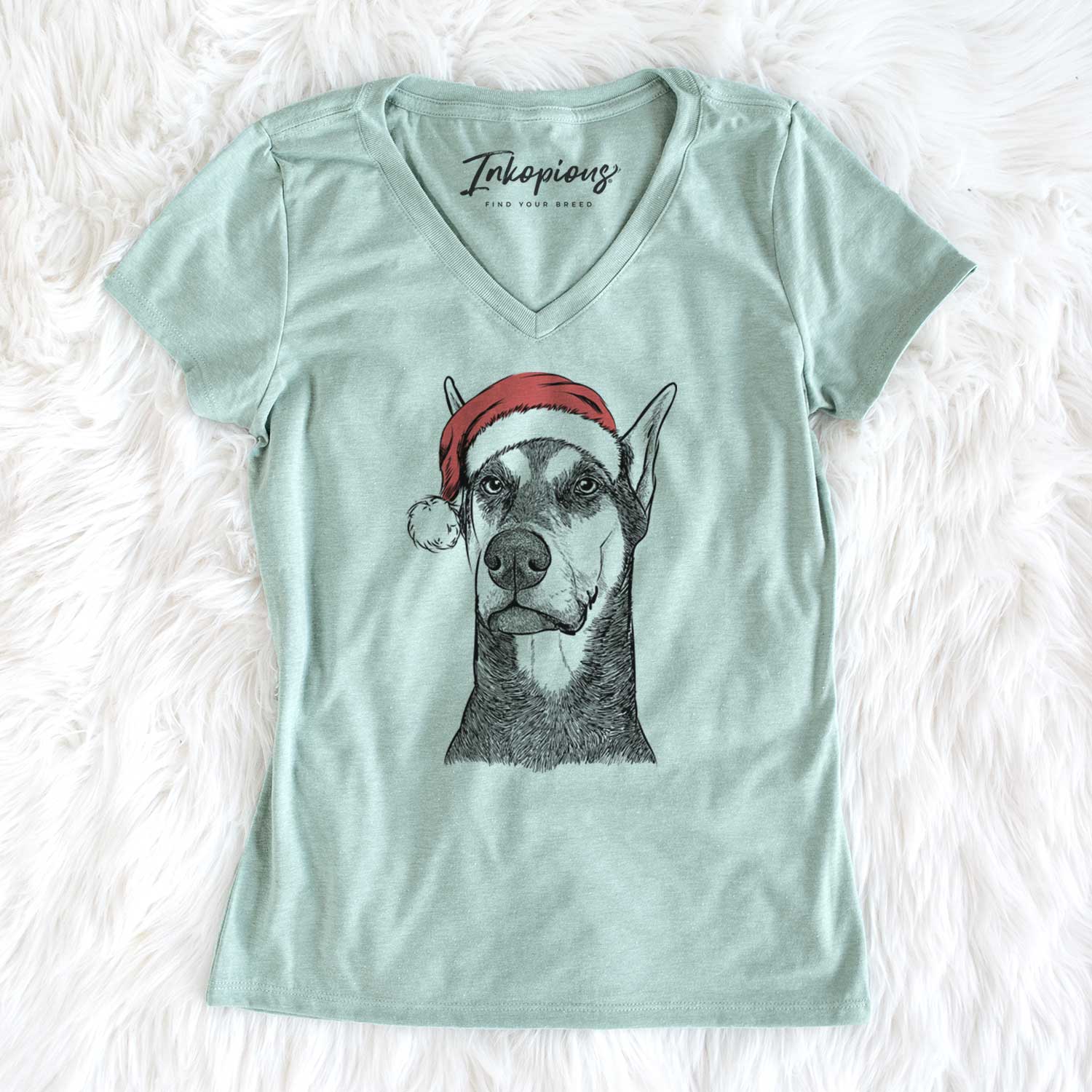 Santa Zeus the Doberman Pinscher - Women's V-neck Shirt